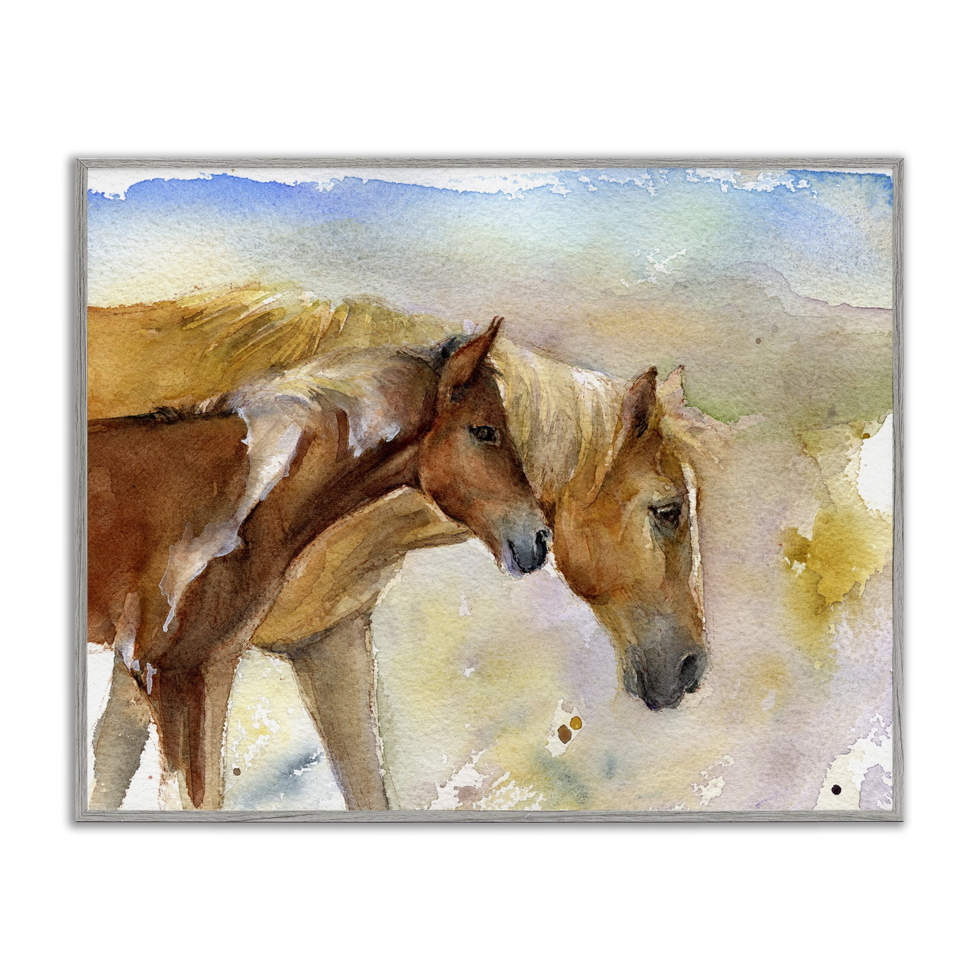 Stupell Industries Wild Horses Watercolor Animals & Insects Painting Gray Framed Art Print Wall Art, 14 x 11