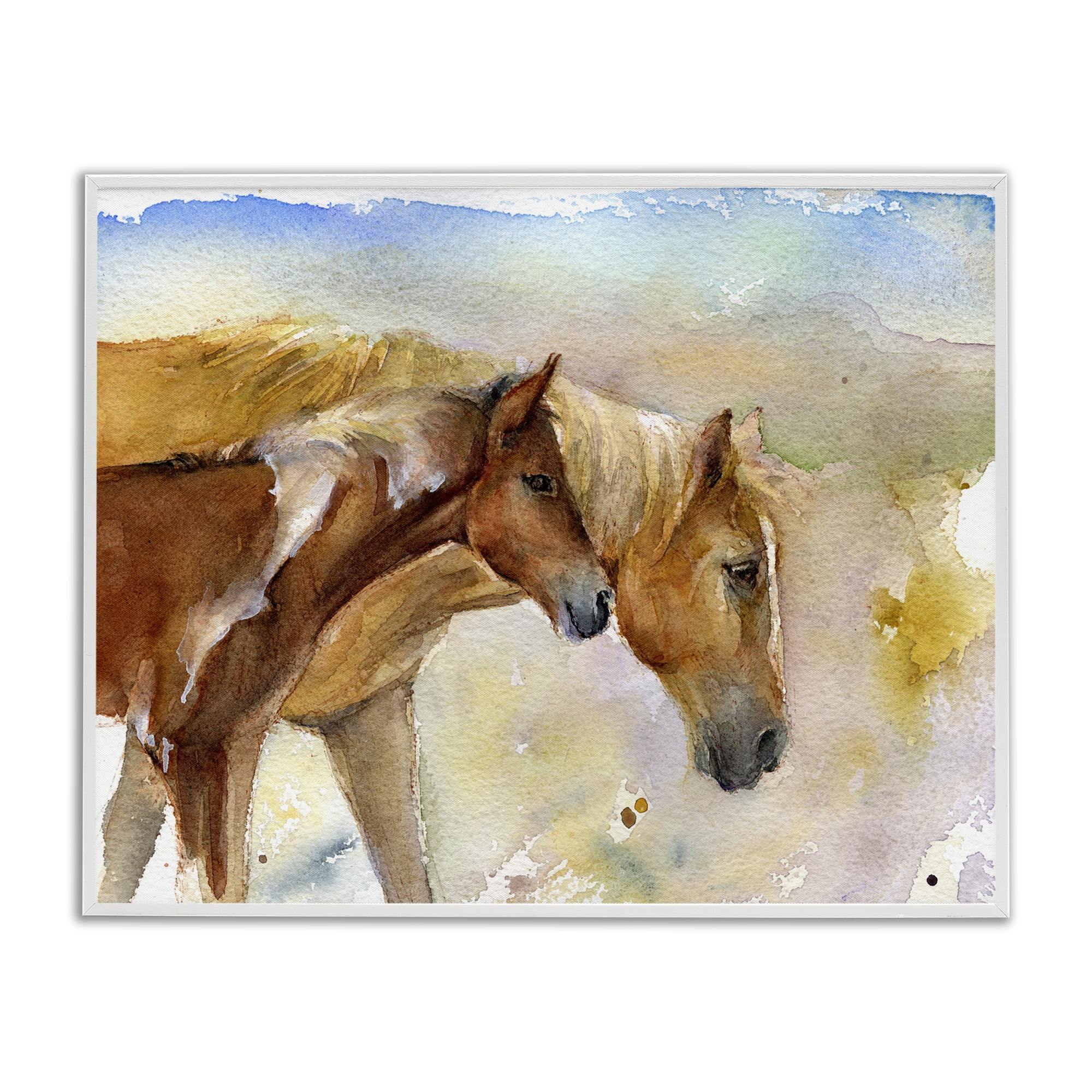 Stupell Industries Wild Horses Watercolor Animals & Insects Painting White Framed Art Print Wall Art, 30 x 24