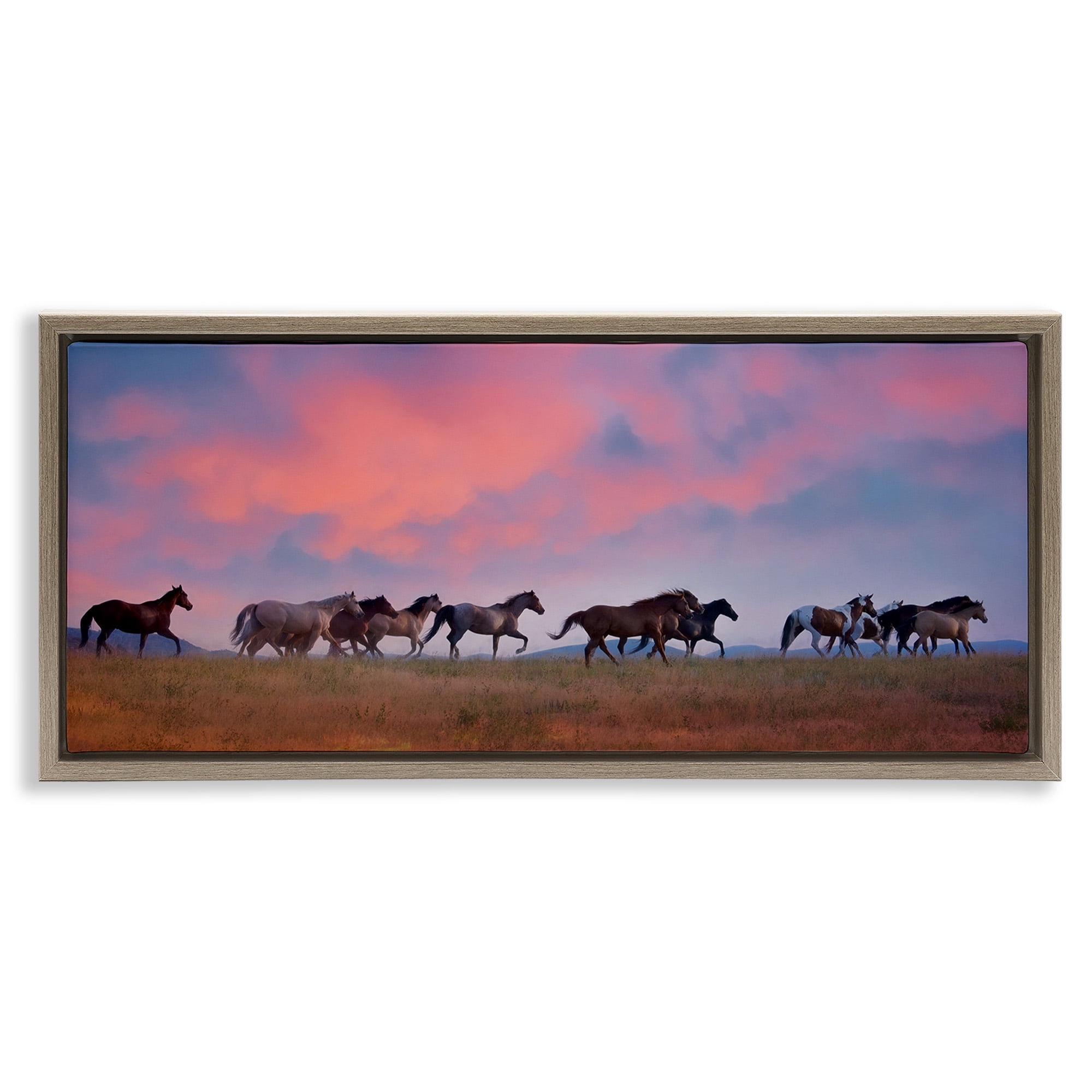 Stupell Industries Wild Horses at Sunset Animals & Insects Photography Brown Floater Framed Canvas Art Print Wall Art, 25 x 11