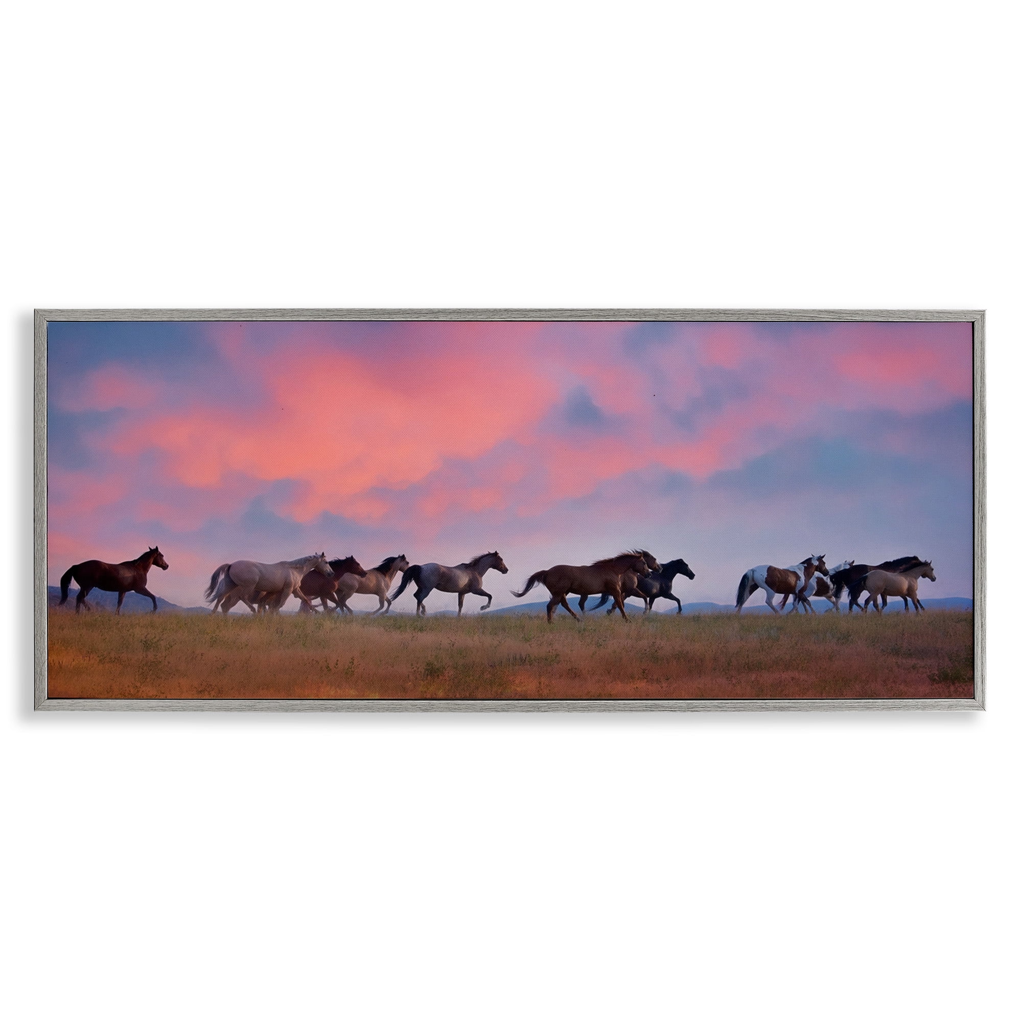 Stupell Industries Wild Horses at Sunset Animals & Insects Photography Gray Framed Art Print Wall Art, 30 x 13