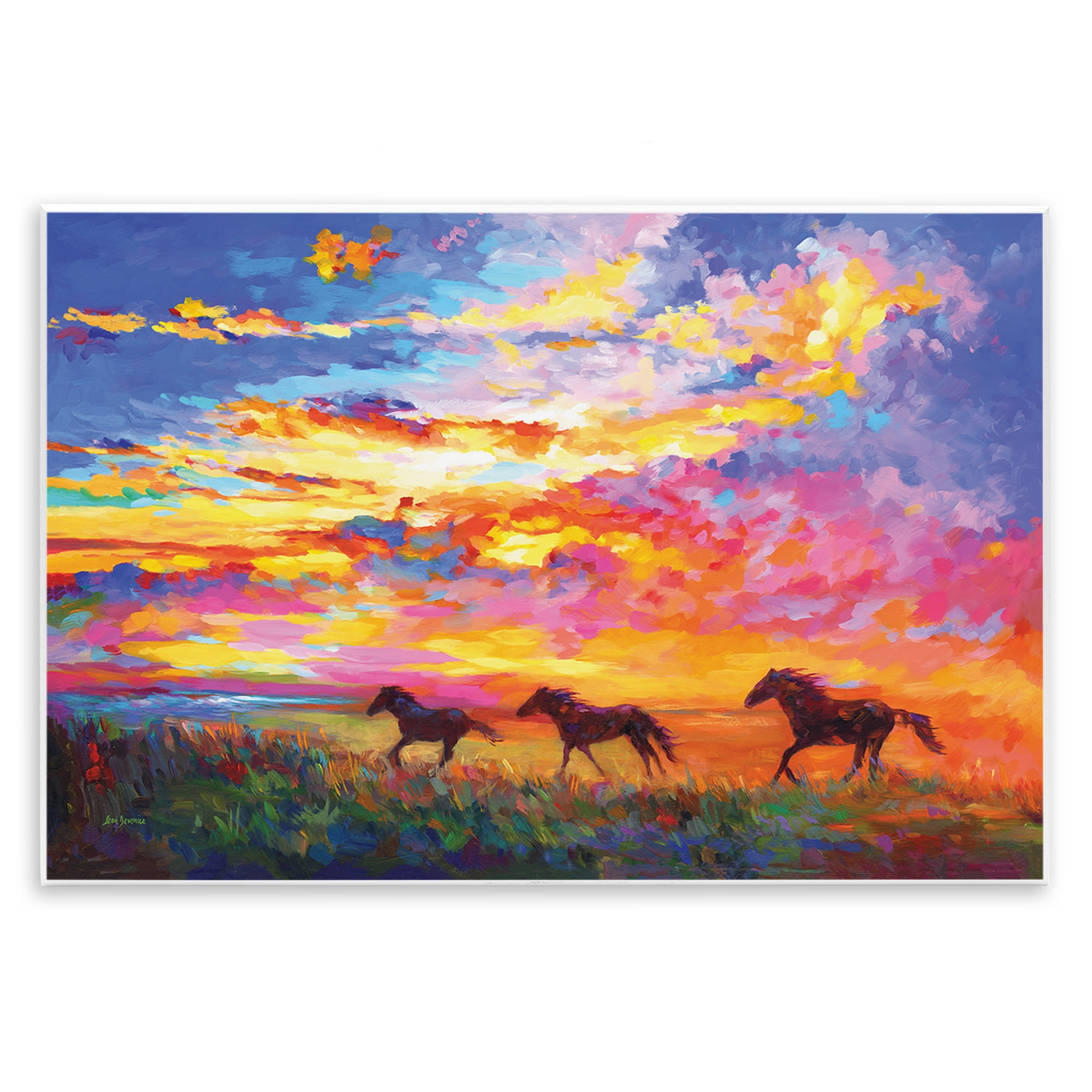Stupell Industries Wild Horses at Sunset Landscape & Nature Painting Unframed Art Print Wall Art, 19 x 13
