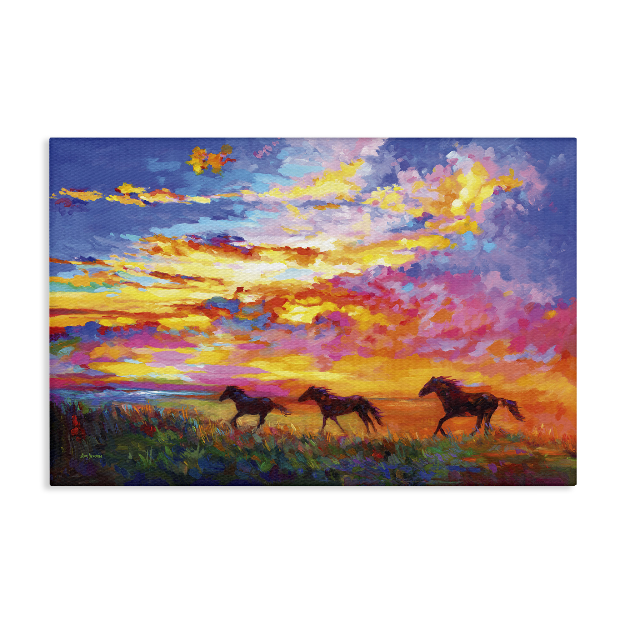 Stupell Industries Wild Horses at Sunset Landscape & Nature Painting Wrapped Canvas Art Print Wall Art, 45 x 30