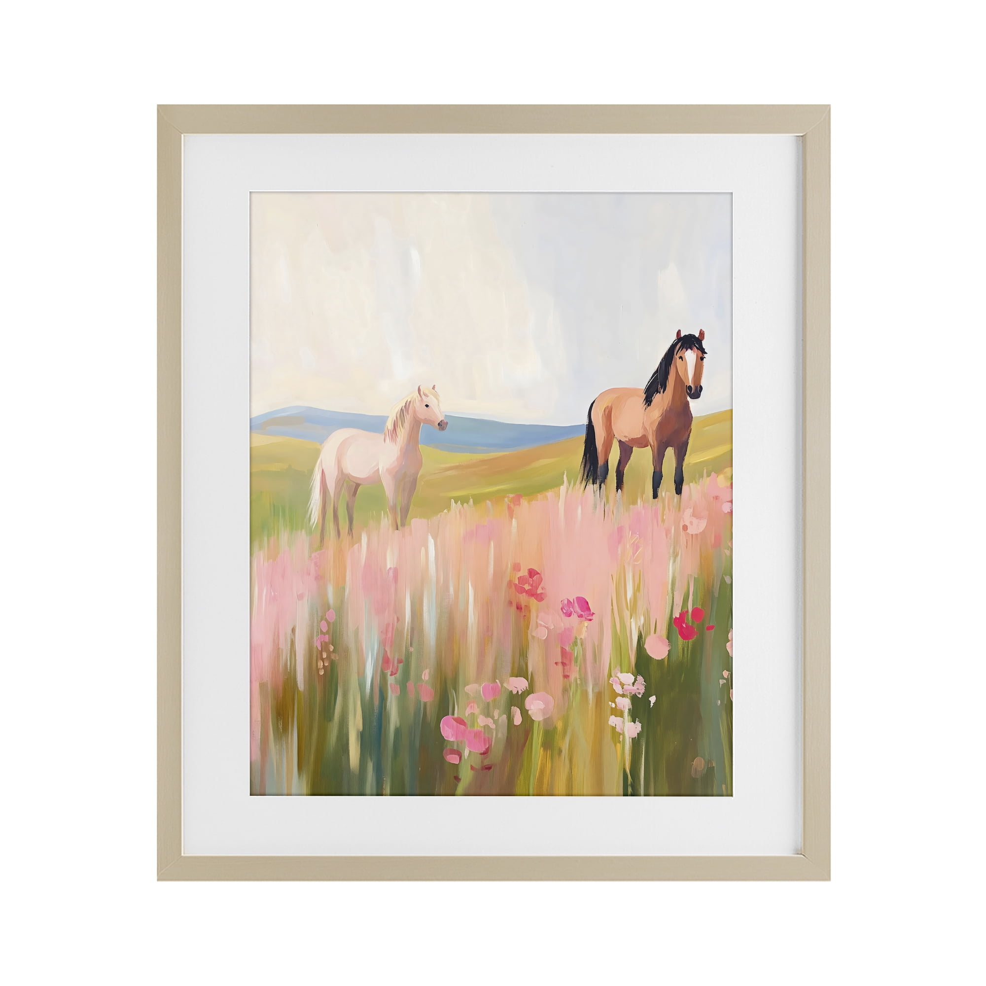 Stupell Industries Wild Horses in Pink Meadow Birch Framed Print Under Glass, design by The Prints Vibe
