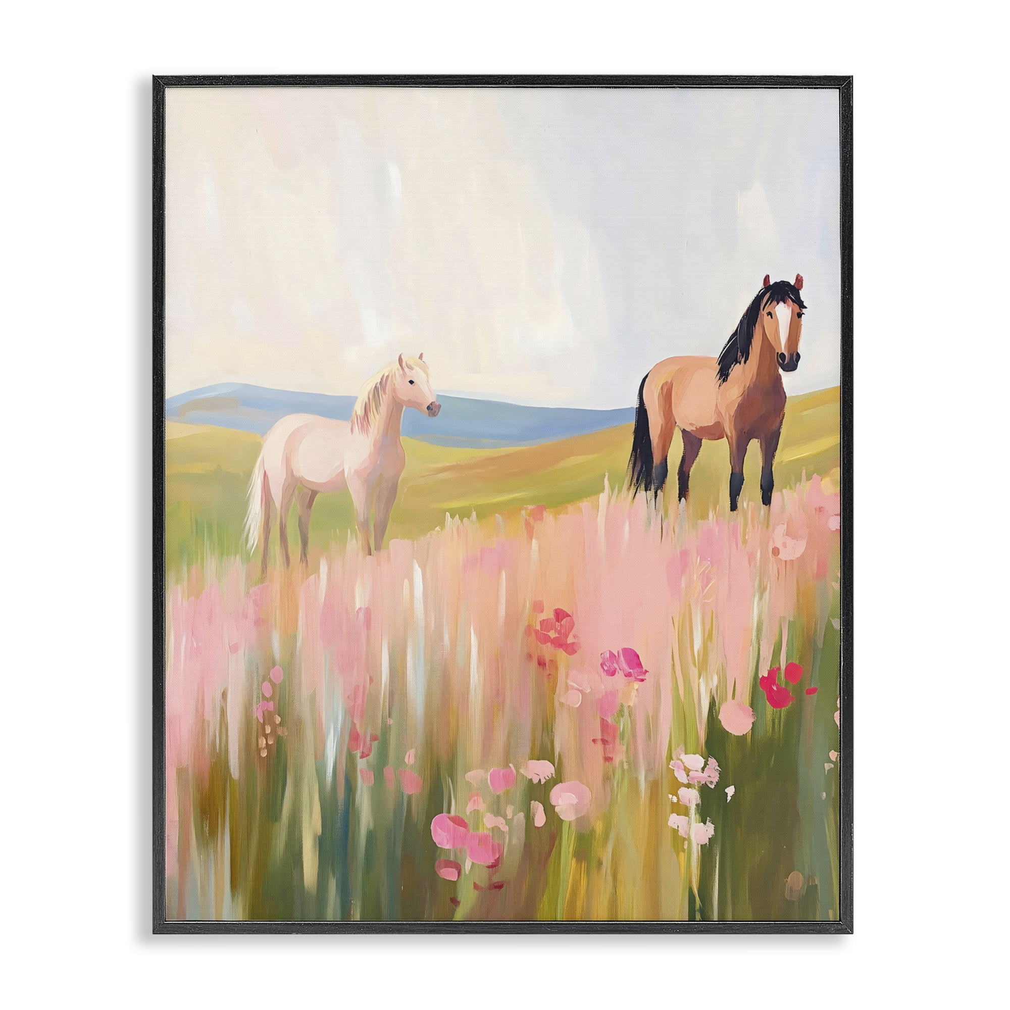 Stupell Industries Wild Horses in Pink Meadow Black Framed Giclee Art, design by The Prints Vibe