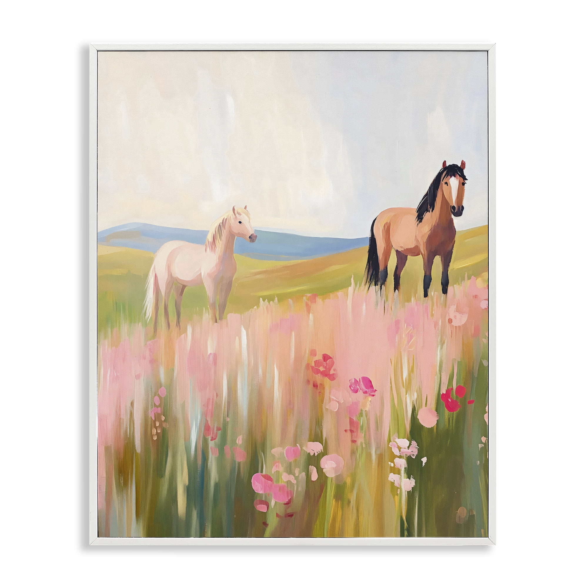 Stupell Industries Wild Horses in Pink Meadow White Framed Giclee Art, design by The Prints Vibe