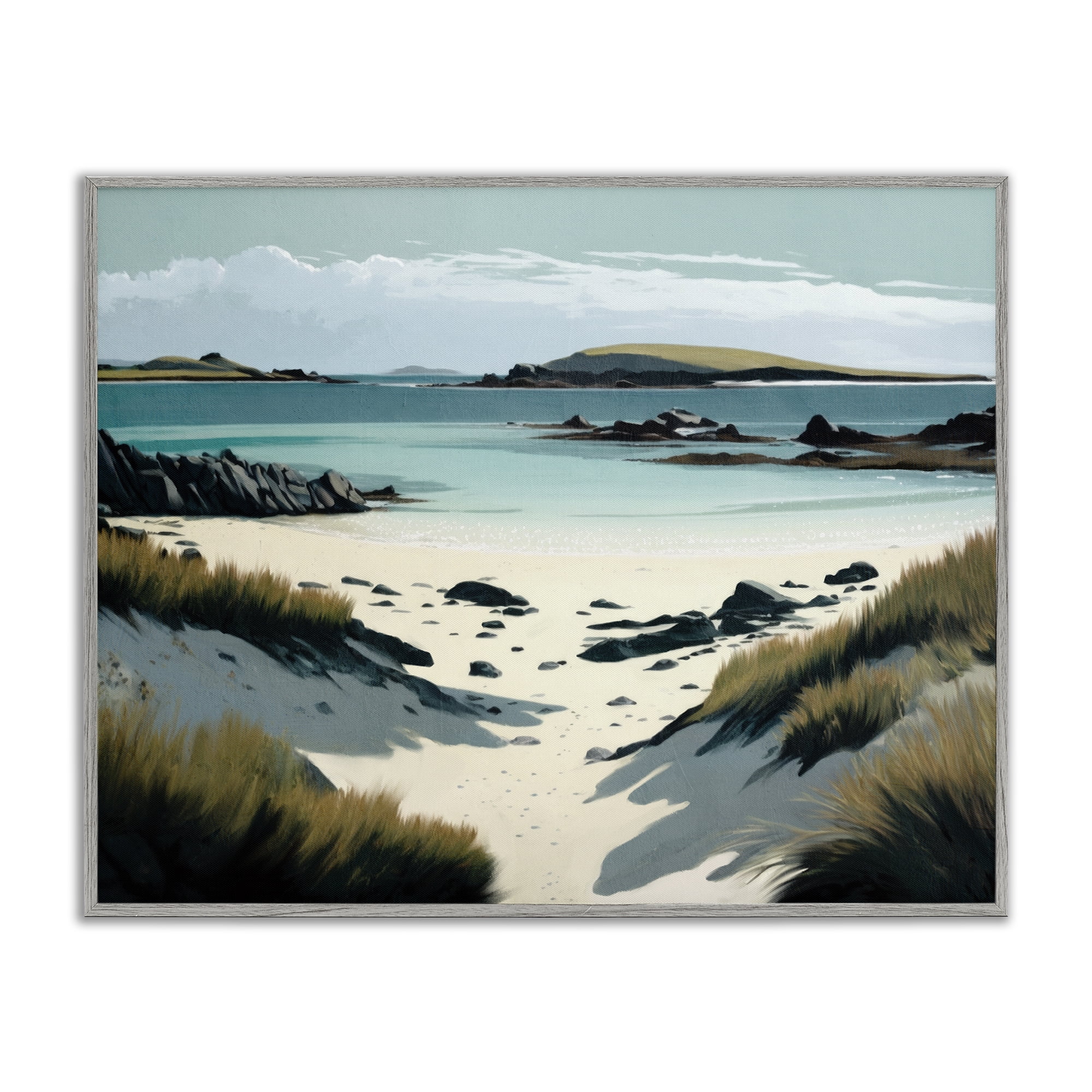 Stupell Industries Wild Island Landscape Nautical & Beach Painting Gray Framed Art Print Wall Art, 20 x 16