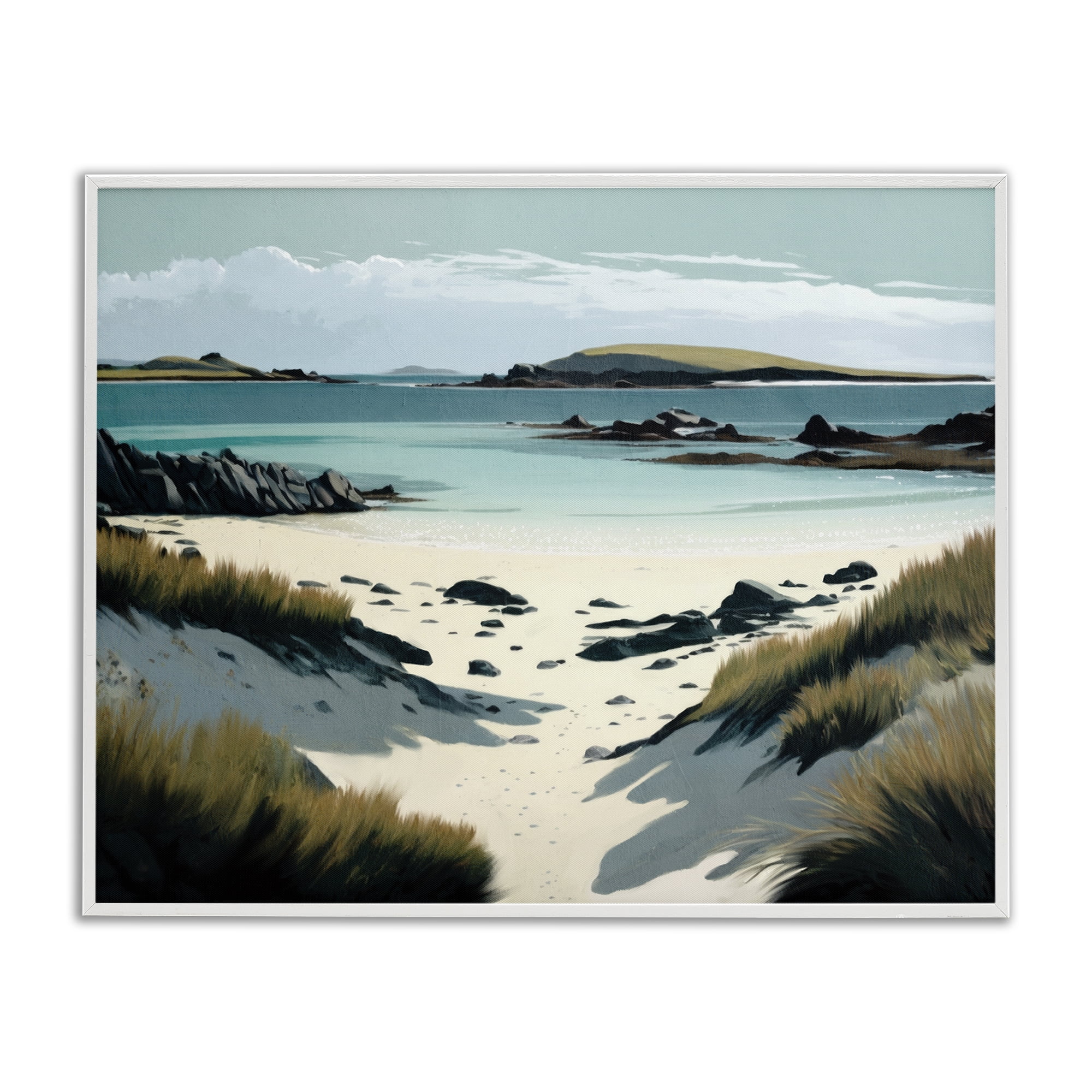Stupell Industries Wild Island Landscape Nautical & Beach Painting White Framed Art Print Wall Art, 20 x 16