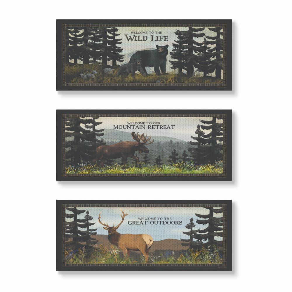 Stupell Industries Wild Life Bear Moose Elk Animal Country Landscape Design 3pc Canvas Art Set by Stephanie Workman Marrott