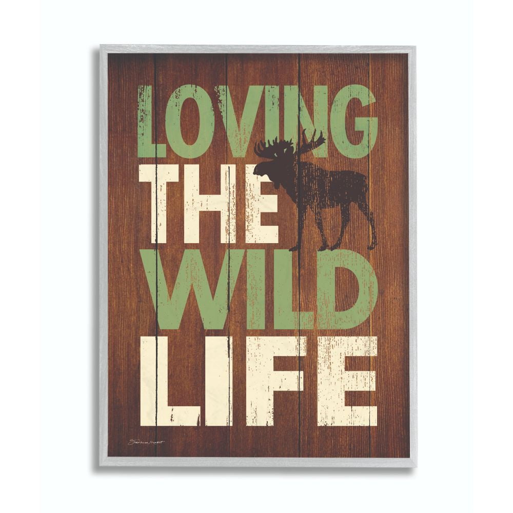 Stupell Industries Wild Life Country Home Wood Textured Word Design Gray Farmhouse Rustic Framed Giclee Texturized Art by Stephanie Workman Marrott