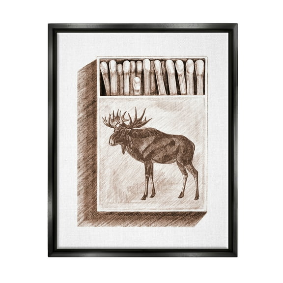 Stupell Industries Wild Moose Matchbook Sketch Animals & Insects Painting Black Floater Framed Art Print Wall Art
