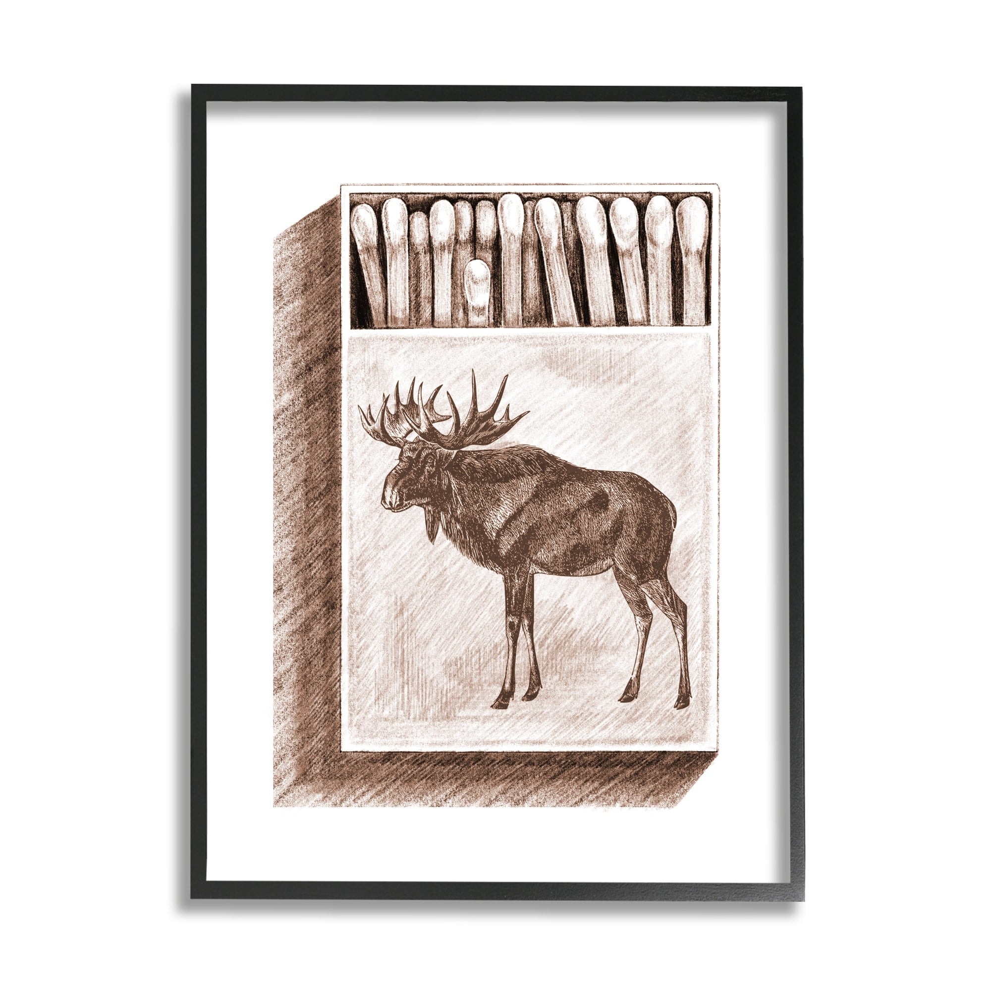 Stupell Industries Wild Moose Matchbook Sketch Animals & Insects Painting Black Framed Art Print Wall Art