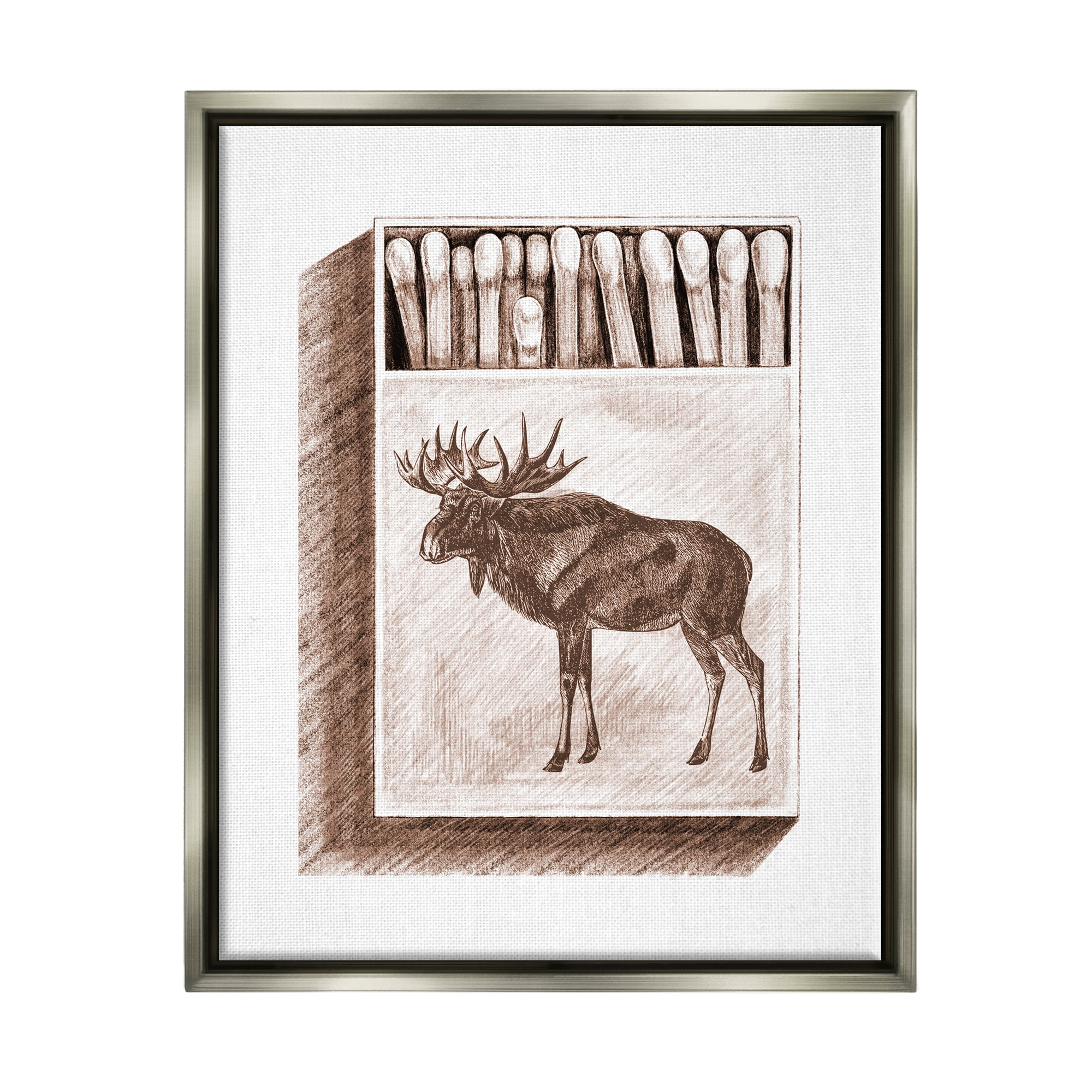 Stupell Industries Wild Moose Matchbook Sketch Animals & Insects Painting Gray Floater Framed Art Print Wall Art