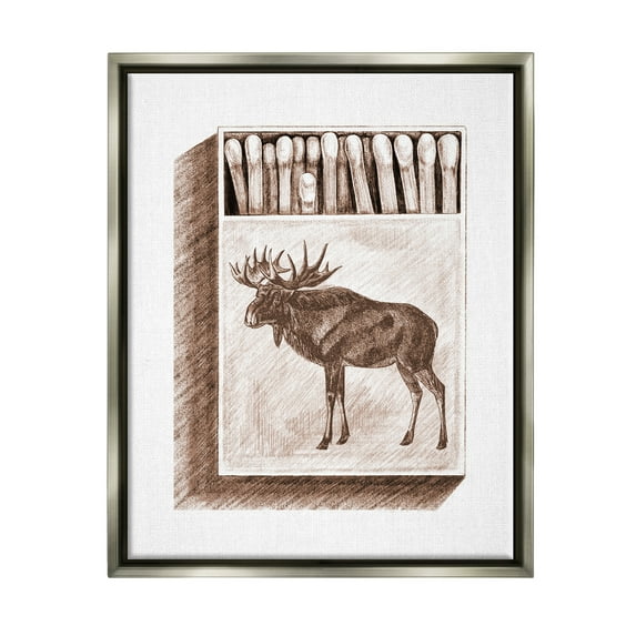 Stupell Industries Wild Moose Matchbook Sketch Animals & Insects Painting Gray Floater Framed Art Print Wall Art