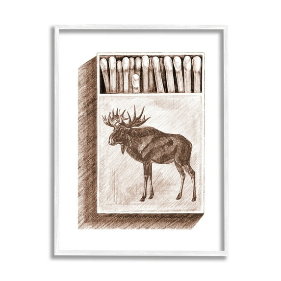 Stupell Industries Wild Moose Matchbook Sketch Animals & Insects Painting White Framed Art Print Wall Art