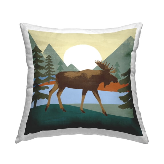 Stupell Industries Wild Moose Woodland Nature Lake Scene Design by Victoria Barnes Throw Pillow
