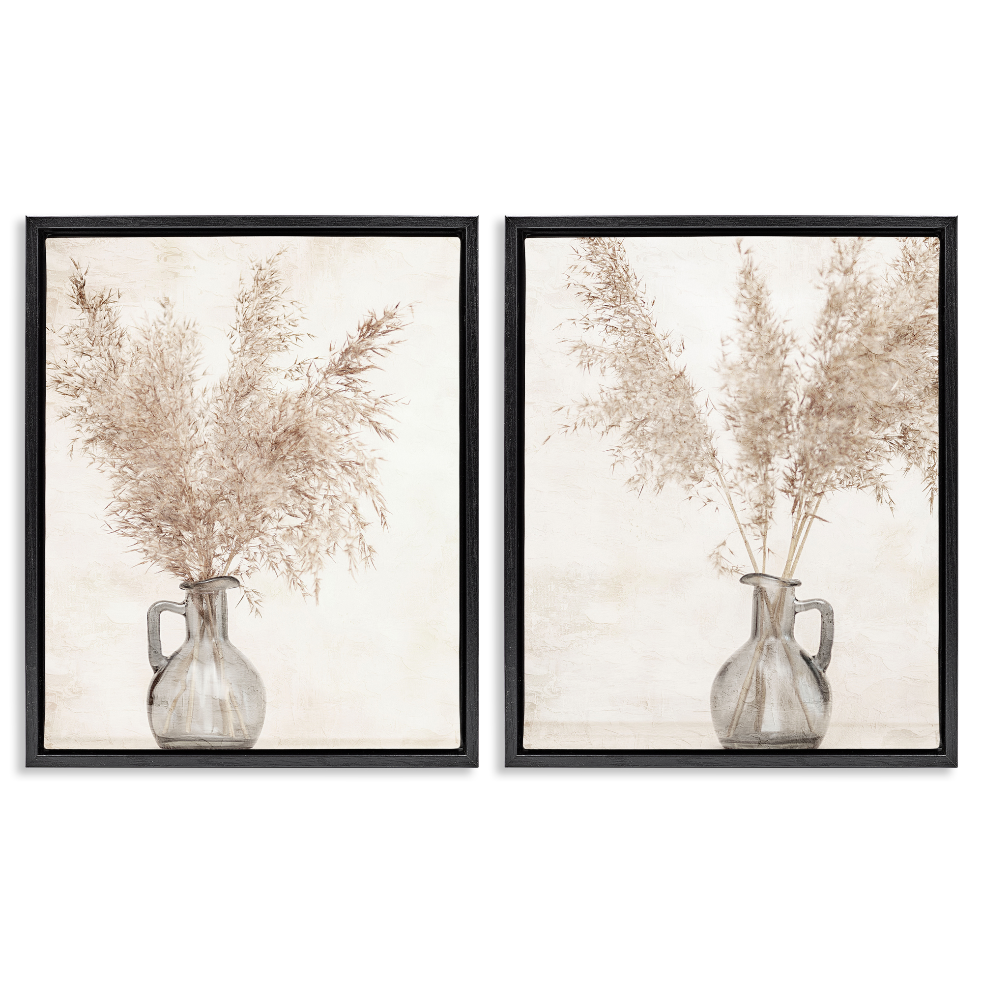Stupell Industries Wild Pampas Stalks Vase Plants & Flowers Photography Black Floater Framed Canvas Art Print Wall Art, 31 x 25, Set of 2