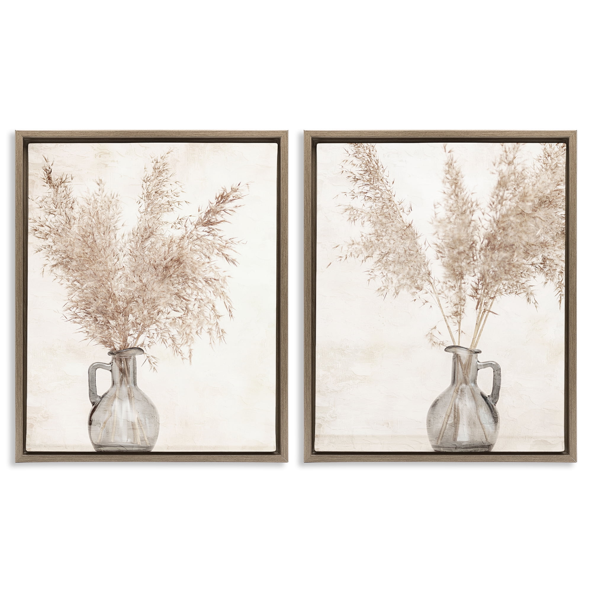 Stupell Industries Wild Pampas Stalks Vase Plants & Flowers Photography Brown Floater Framed Canvas Art Print Wall Art, 17 x 21, Set of 2