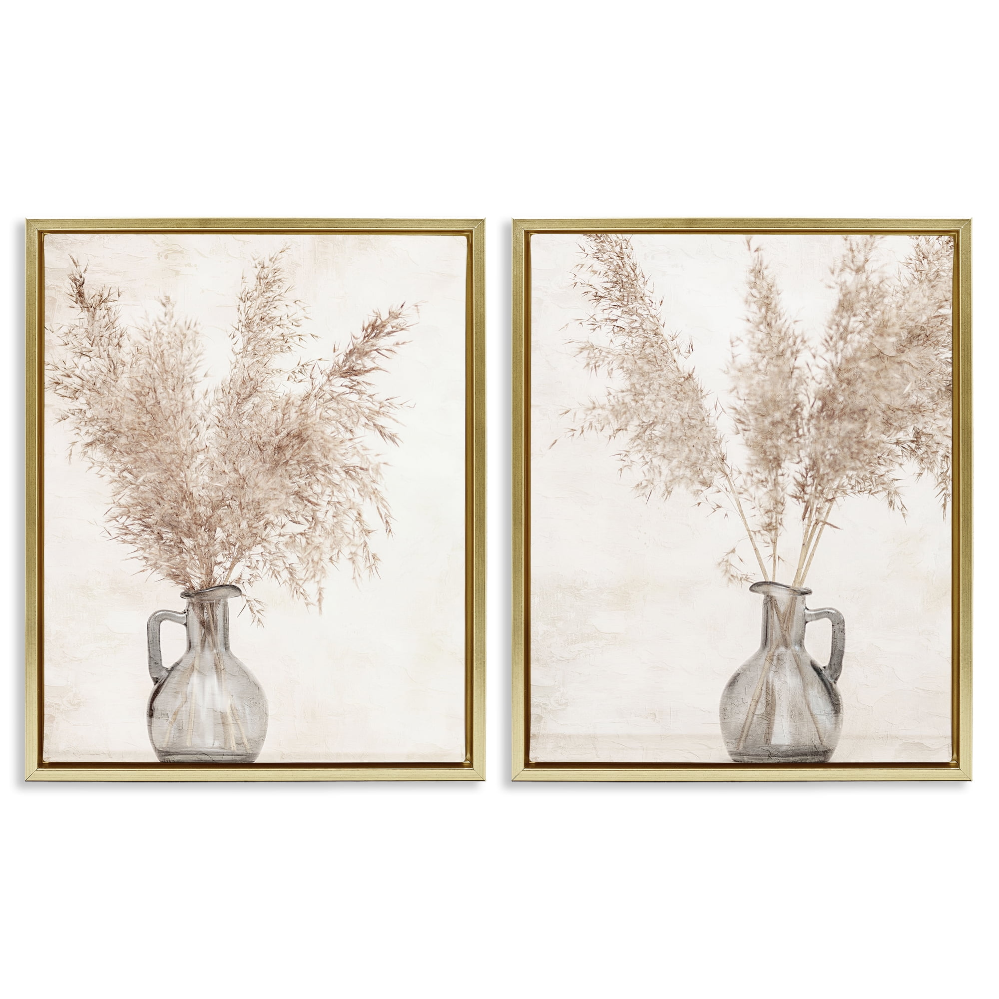 Stupell Industries Wild Pampas Stalks Vase Plants & Flowers Photography Gold Floater Framed Canvas Art Print Wall Art, 31 x 25, Set of 2