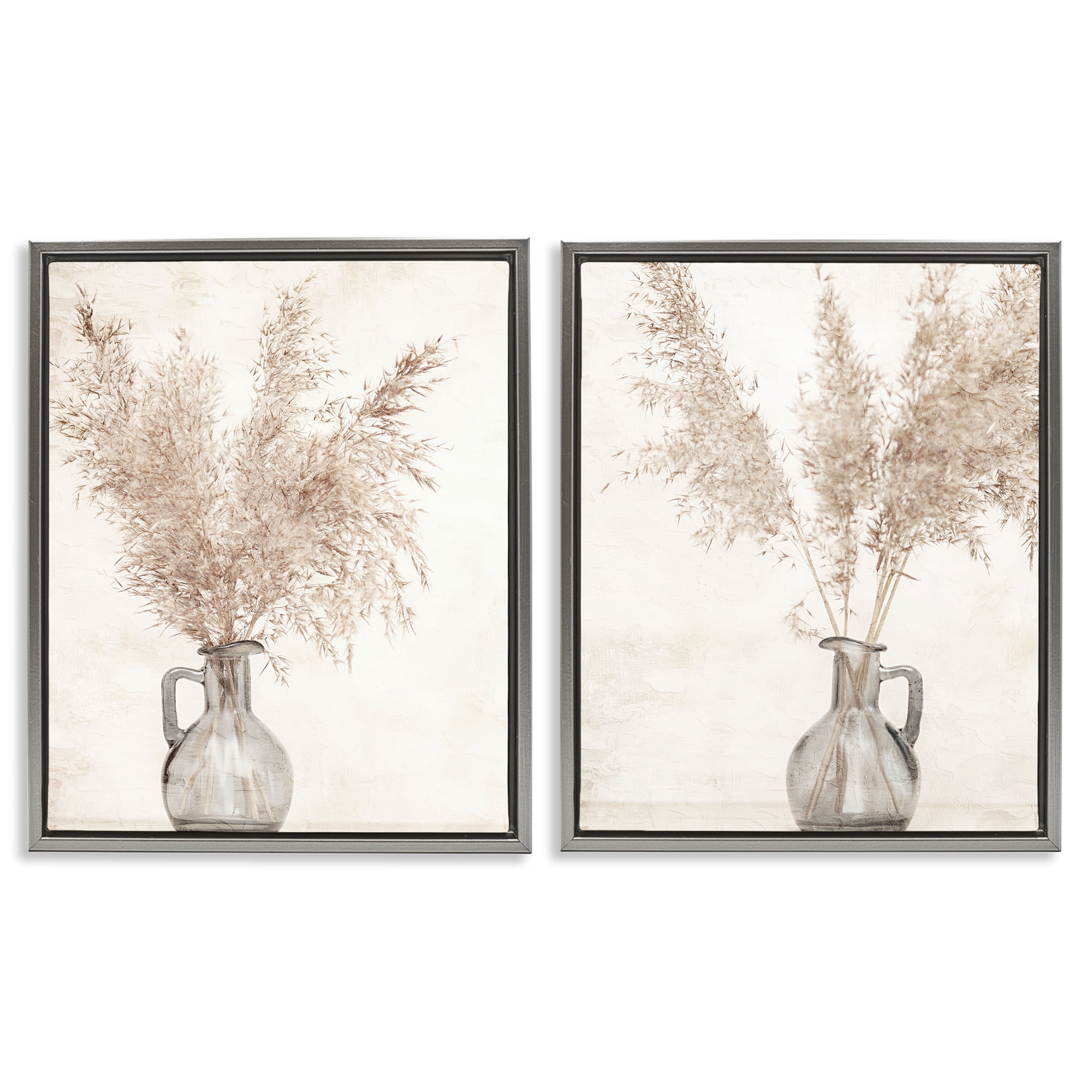 Stupell Industries Wild Pampas Stalks Vase Plants & Flowers Photography Gray Floater Framed Canvas Art Print Wall Art, 31 x 25, Set of 2