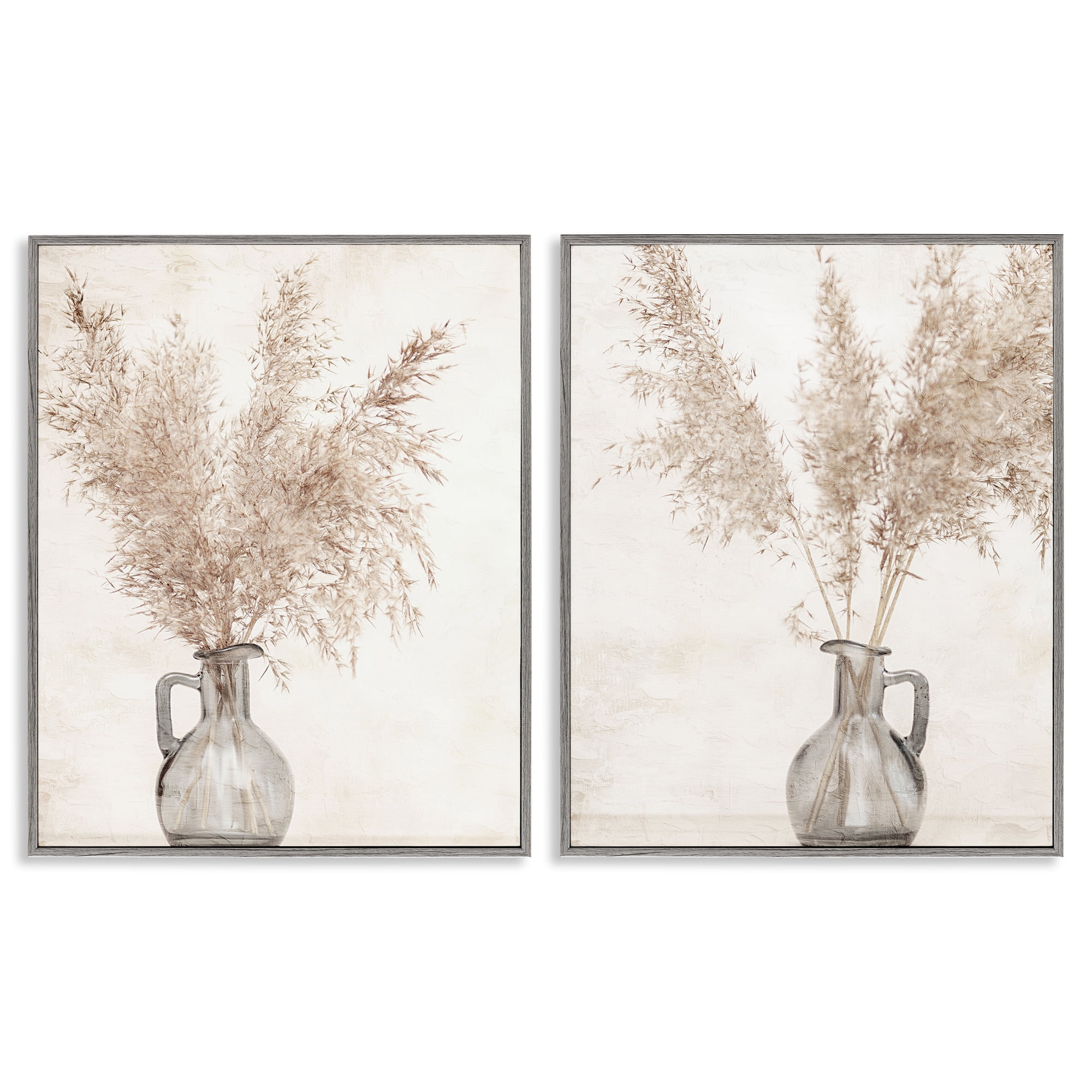 Stupell Industries Wild Pampas Stalks Vase Plants & Flowers Photography Gray Framed Art Print Wall Art, 11 x 14, Set of 2
