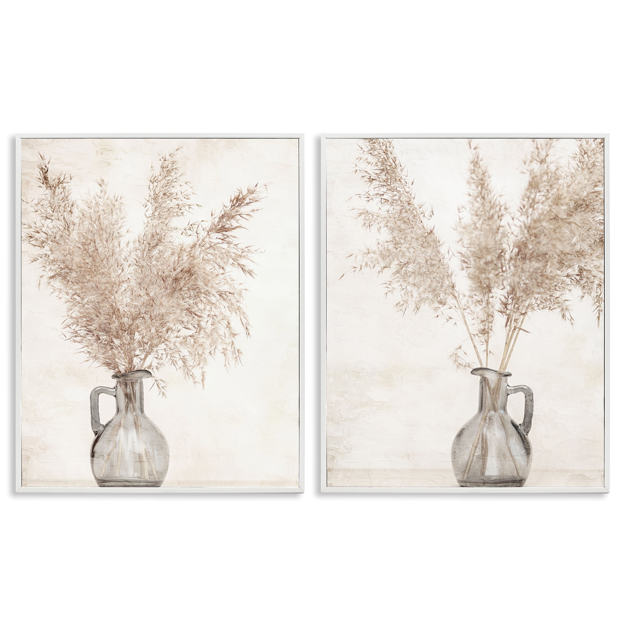 Stupell Industries Wild Pampas Stalks Vase Plants & Flowers Photography White Framed Art Print Wall Art, 24 x 30, Set of 2