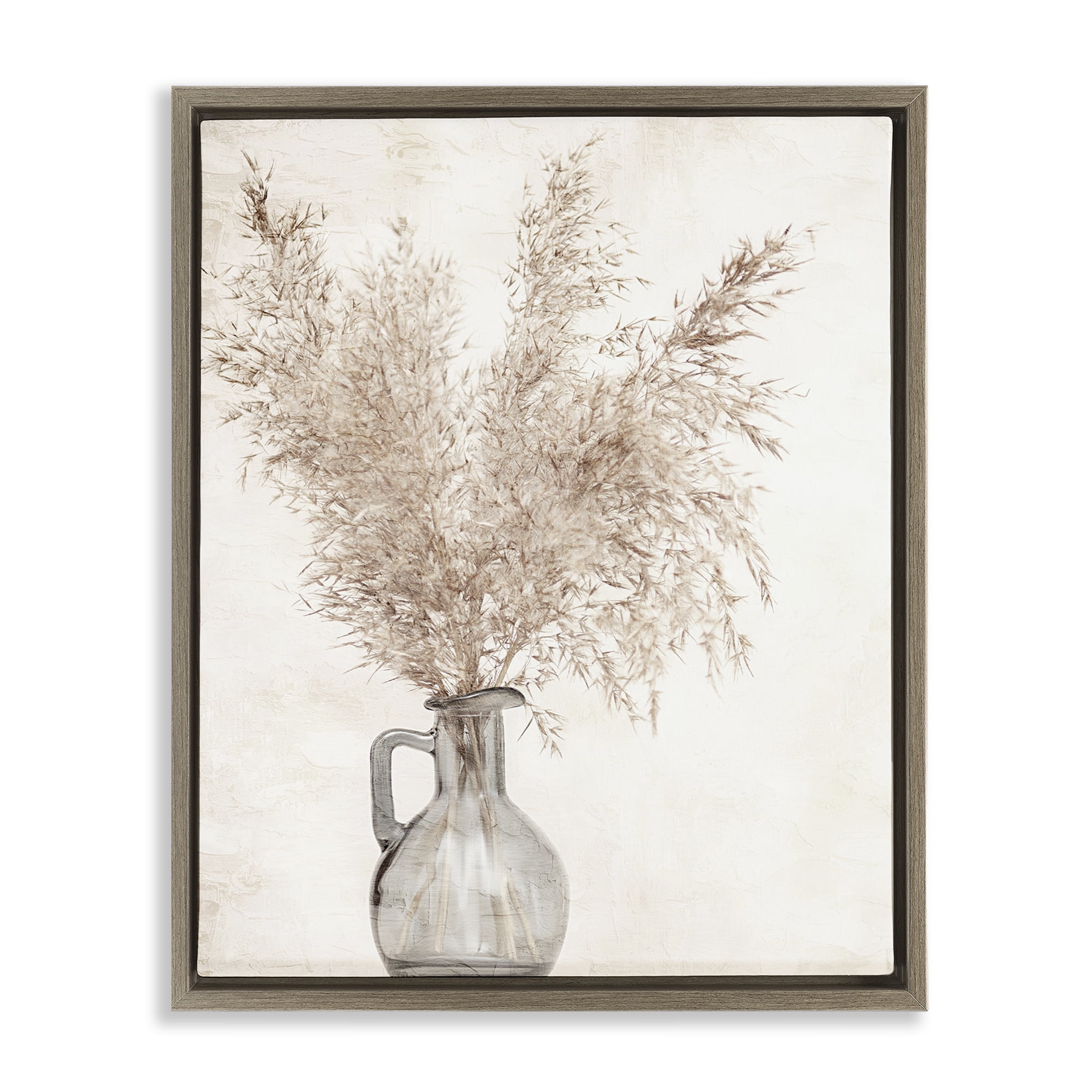 Stupell Industries Wild Pampas Vase Botanical & Floral Painting Brown Floater Framed Art Print Wall Art, 25 x 31