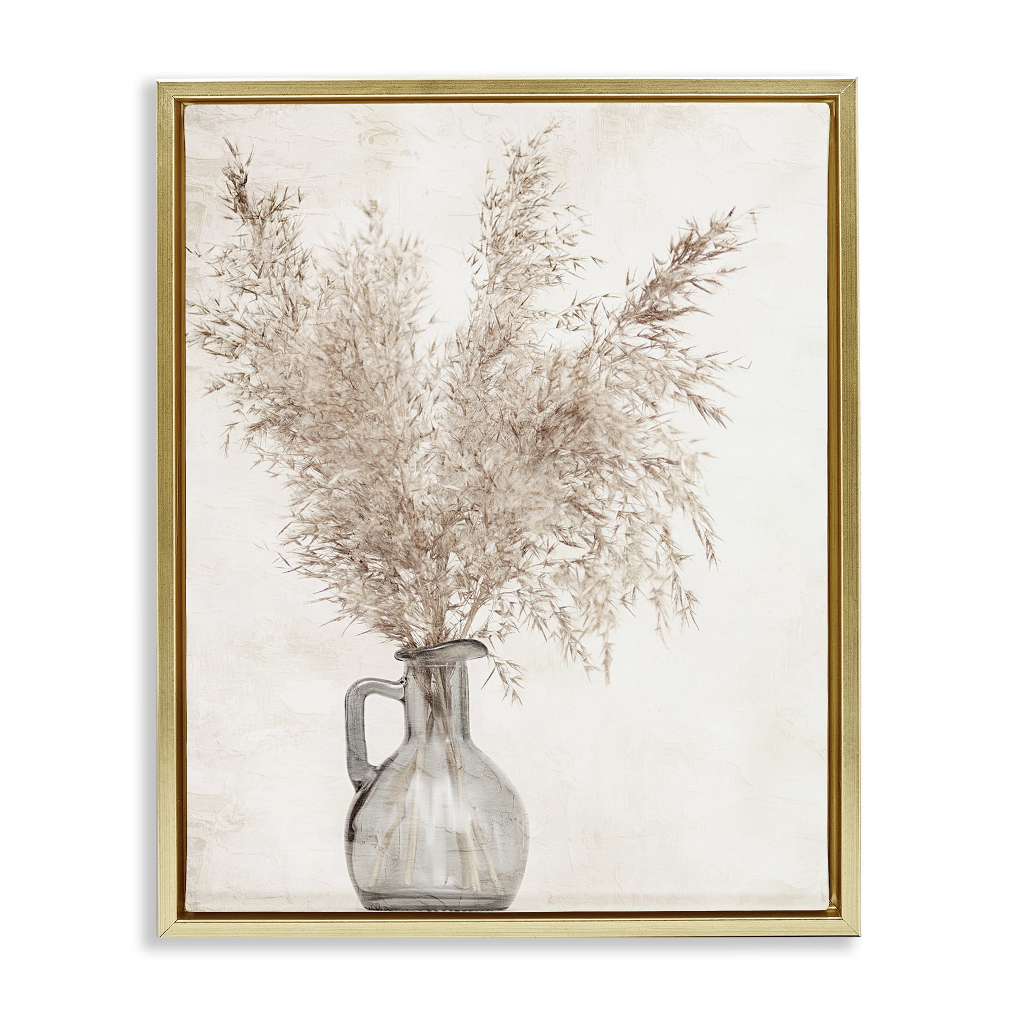 Stupell Industries Wild Pampas Vase Botanical & Floral Painting Gold Floater Framed Art Print Wall Art, 17 x 21