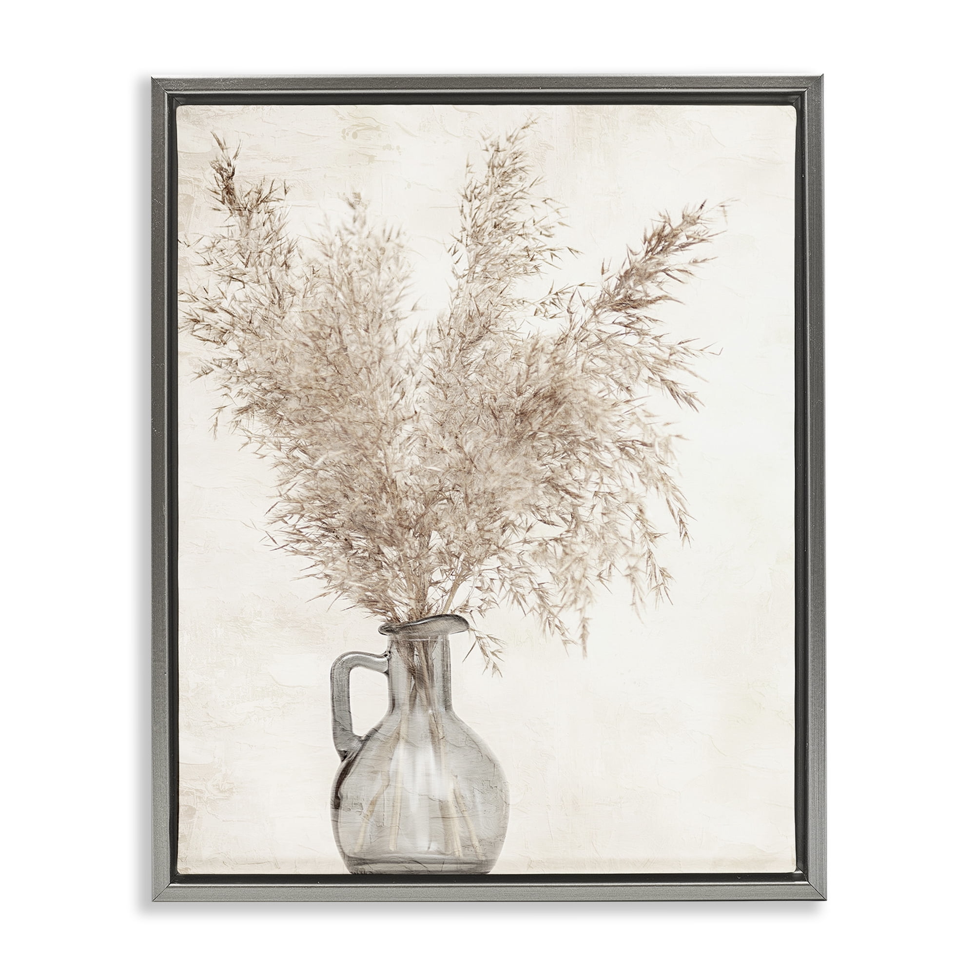 Stupell Industries Wild Pampas Vase Botanical & Floral Painting Gray Floater Framed Art Print Wall Art, 17 x 21