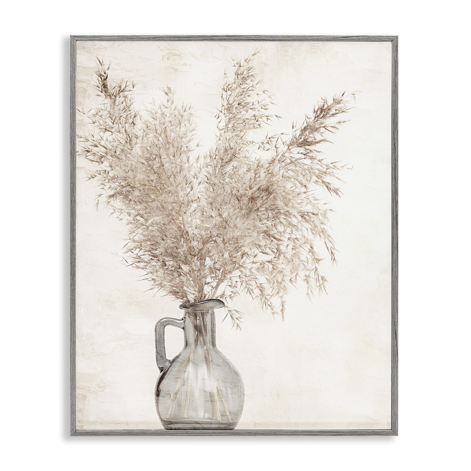 Stupell Industries Wild Pampas Vase Botanical & Floral Painting Gray Framed Art Print Wall Art, 16 x 20