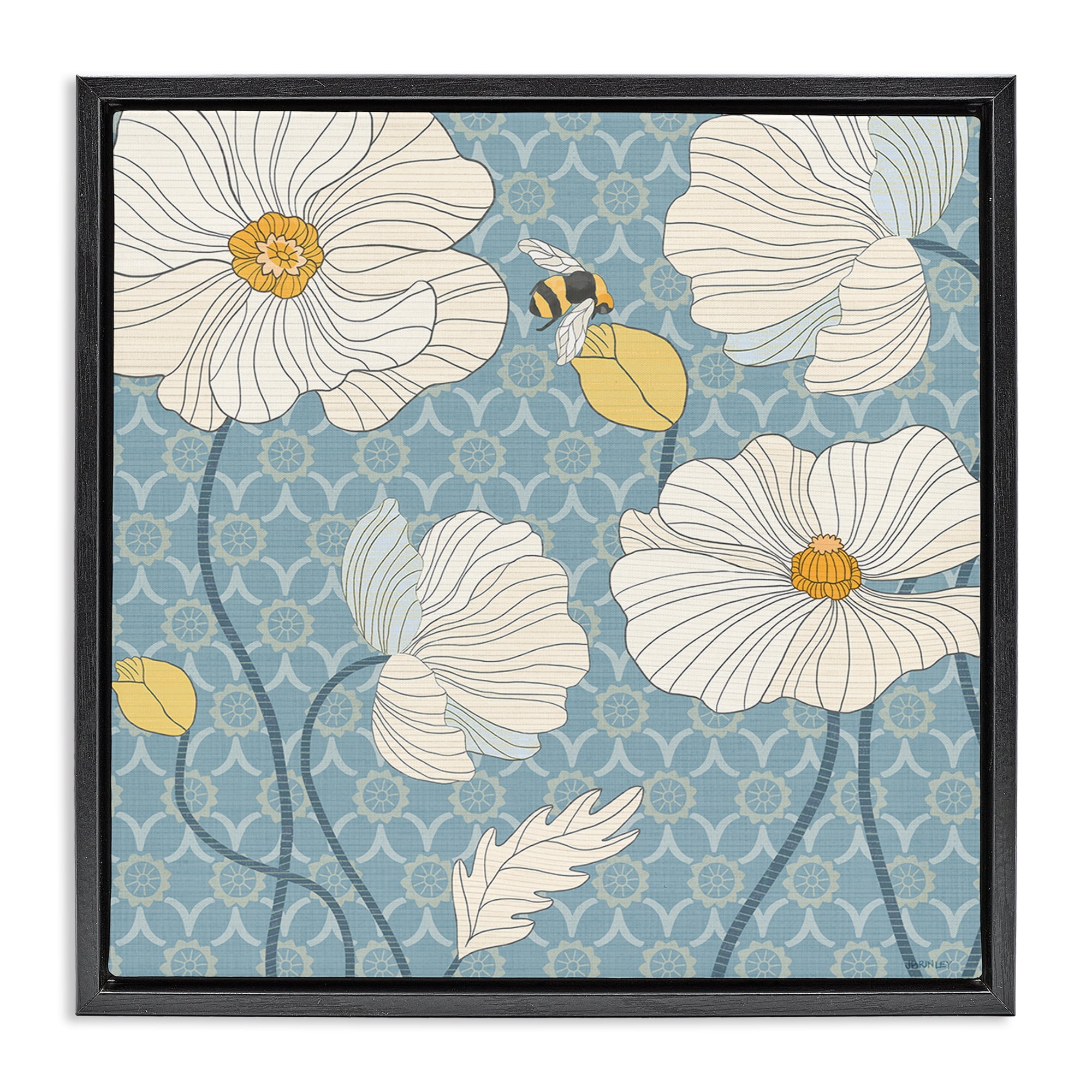 Stupell Industries Wild Poppies & Bee Botanical & Floral Painting Black Floater Framed Canvas Art Print Wall Art, 18 x 18