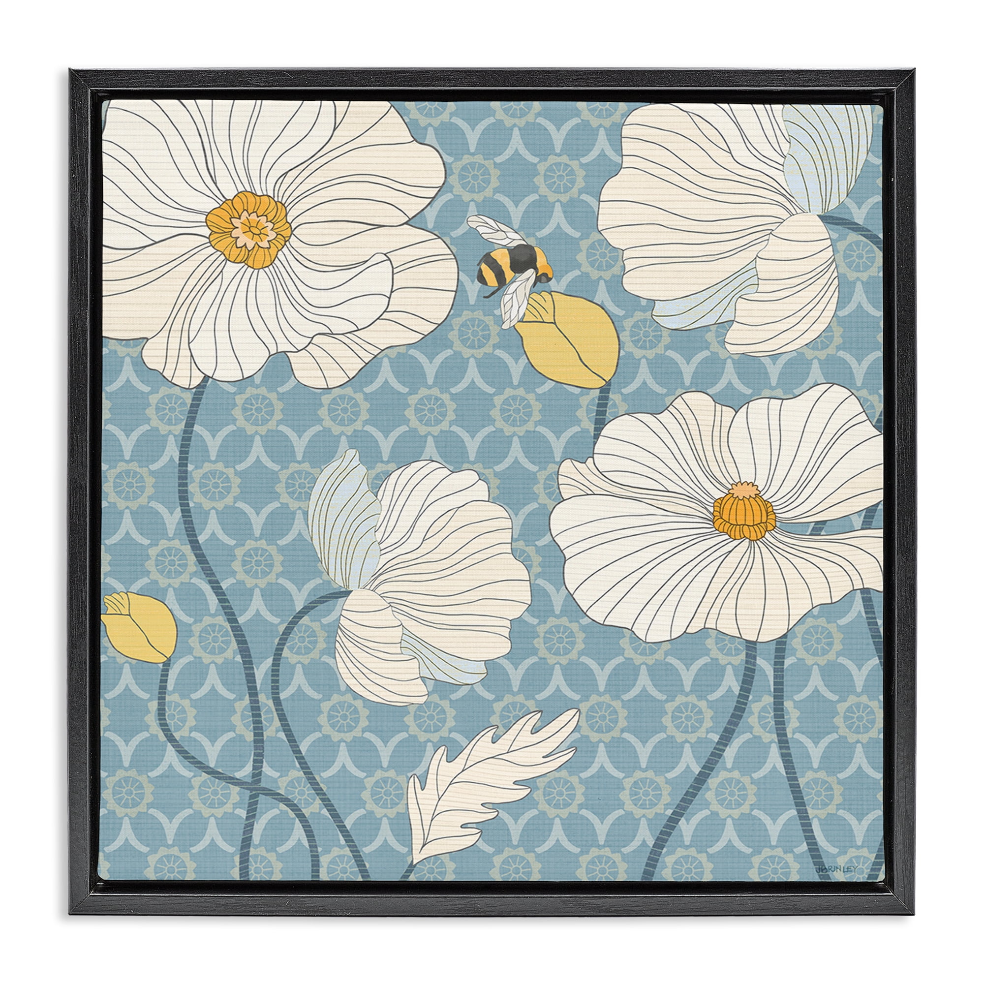 Stupell Industries Wild Poppies & Bee Botanical & Floral Painting Black Floater Framed Canvas Art Print Wall Art, 25 x 25