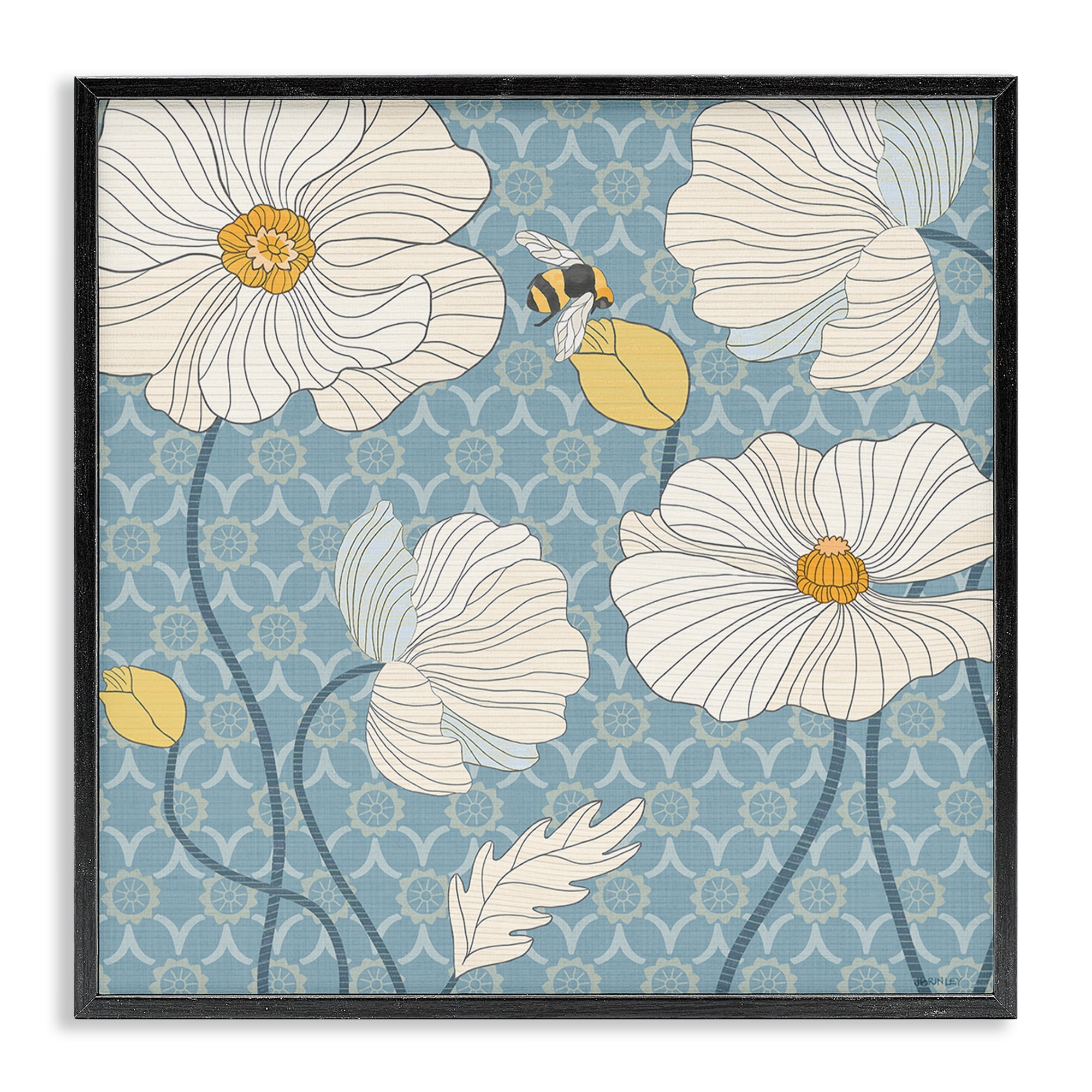Stupell Industries Wild Poppies & Bee Botanical & Floral Painting Black Framed Art Print Wall Art, 17 x 17