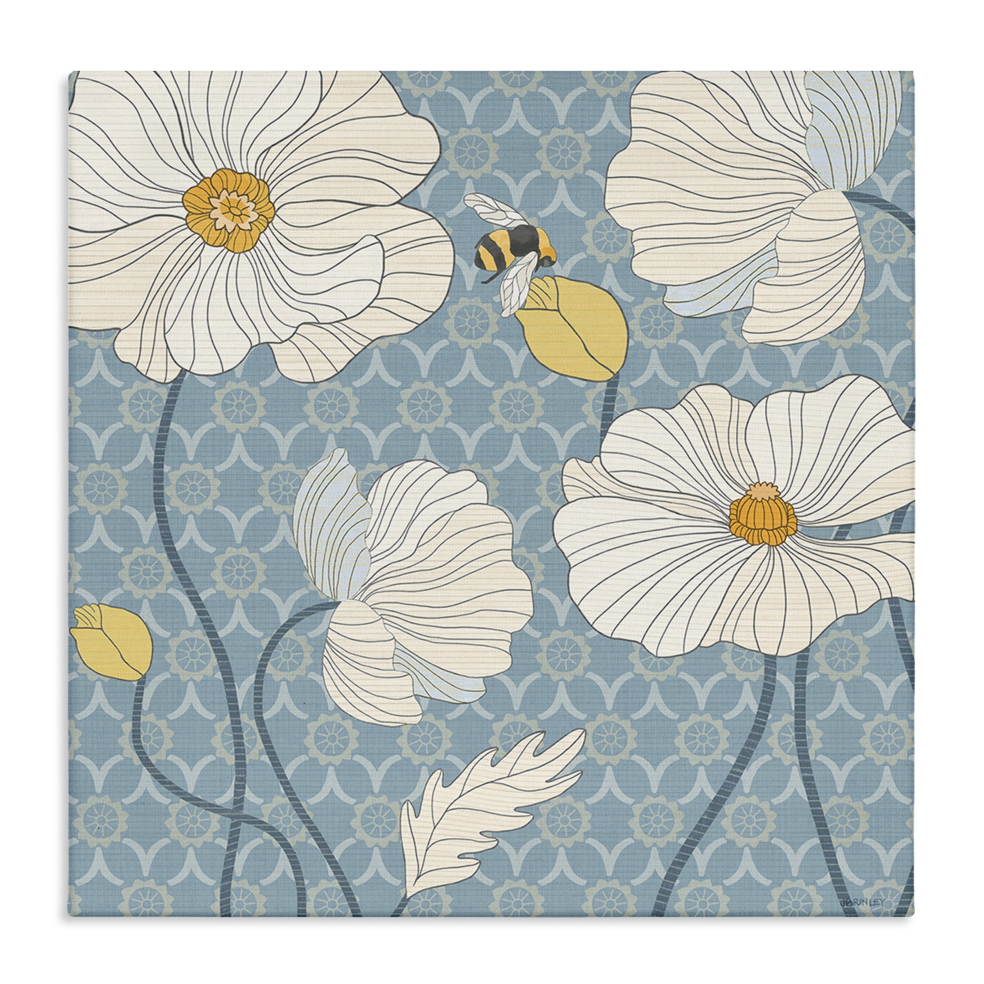Stupell Industries Wild Poppies & Bee Botanical & Floral Painting Gallery Wrapped Canvas Art Print Wall Art, 24 x 24