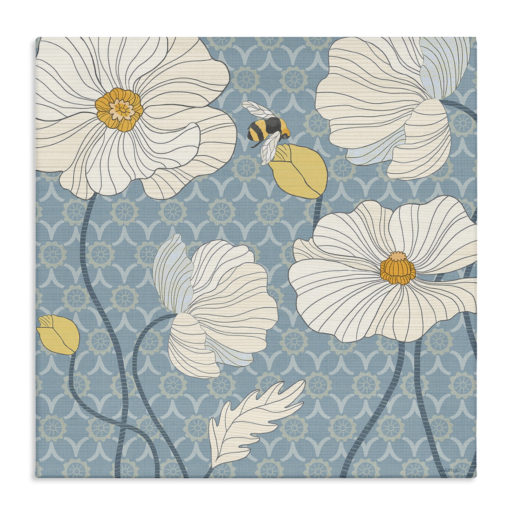 Stupell Industries Wild Poppies & Bee Botanical & Floral Painting Gallery Wrapped Canvas Art Print Wall Art, 36 x 36