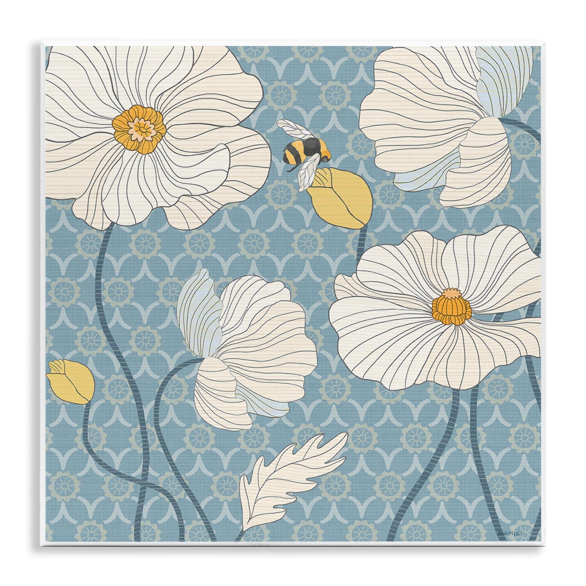 Stupell Industries Wild Poppies & Bee Botanical & Floral Painting Unframed Art Print Wall Art, 12 x 12