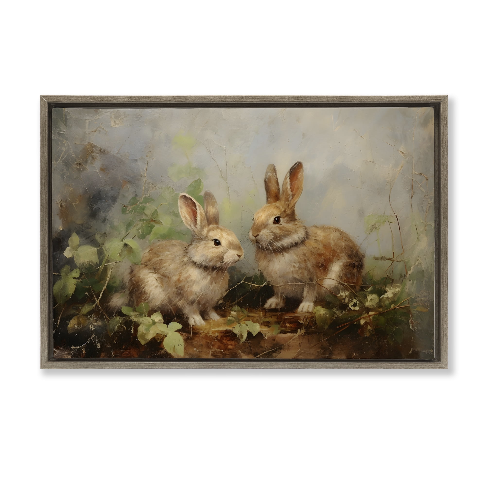 Stupell Industries Wild Rabbits in Nature Animals & Insects Painting Brown Floater Framed Canvas Art Print Wall Art, 25 x 17