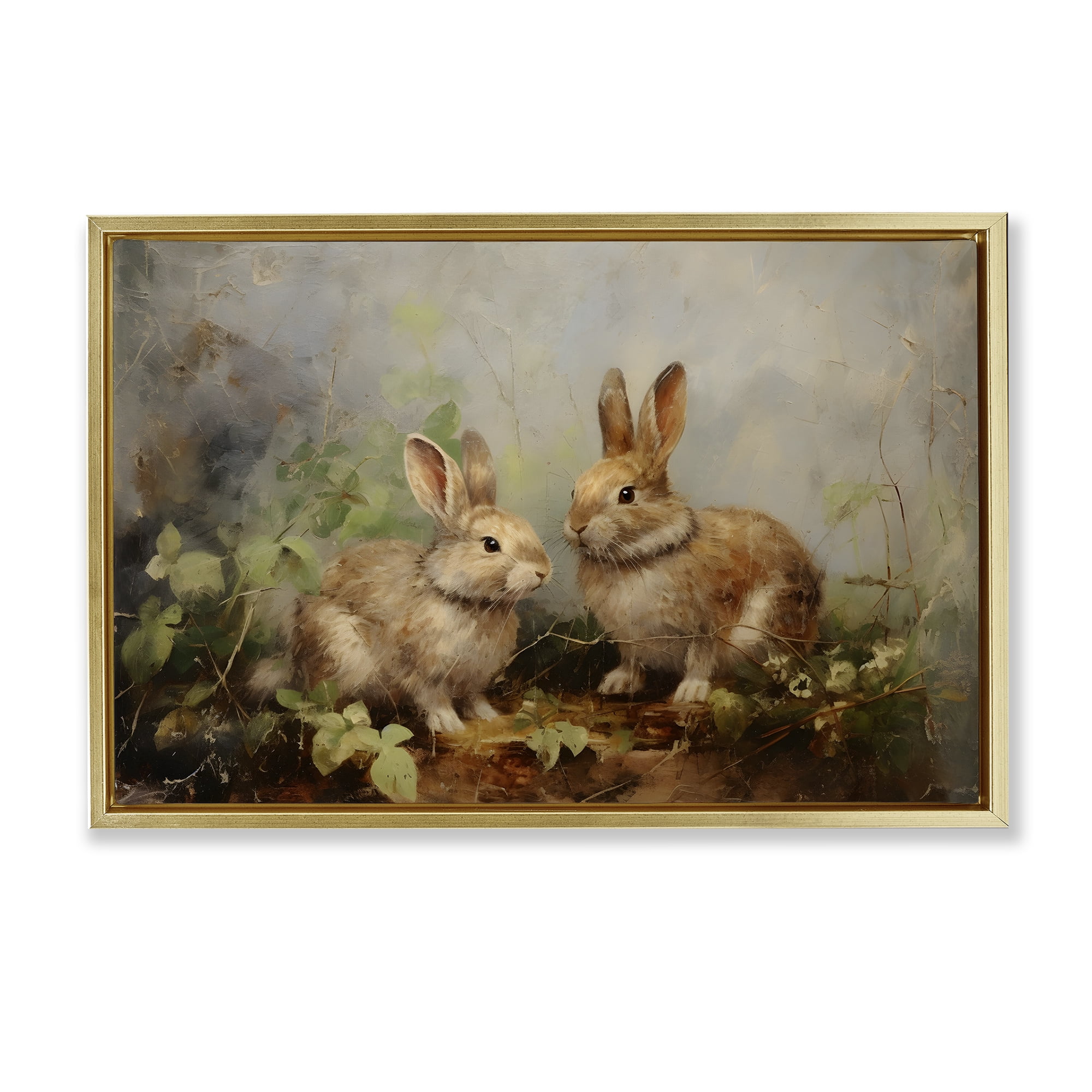 Stupell Industries Wild Rabbits in Nature Animals & Insects Painting Gold Floater Framed Canvas Art Print Wall Art, 25 x 17