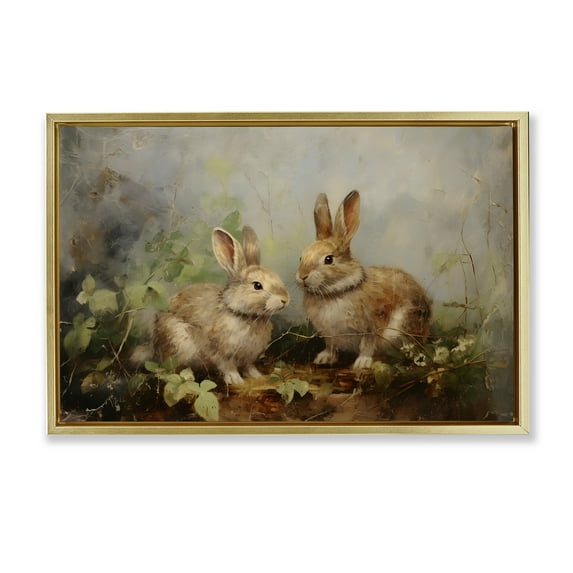 Stupell Industries Wild Rabbits in Nature Animals & Insects Painting Gold Floater Framed Canvas Art Print Wall Art, 25 x 17