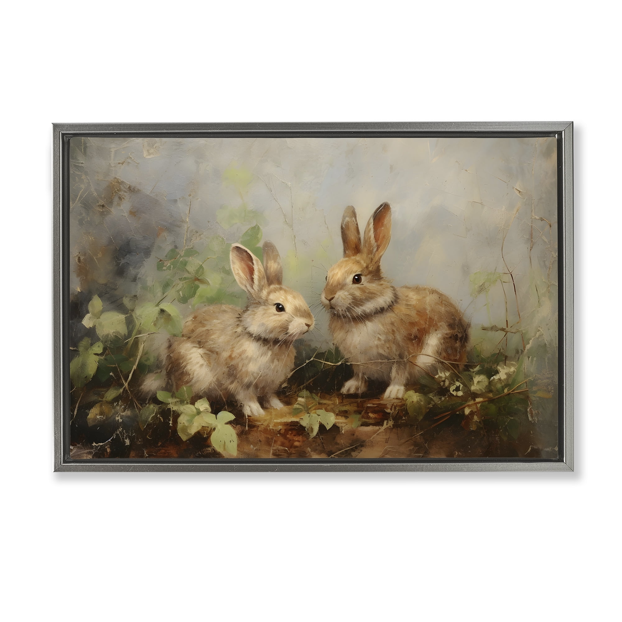 Stupell Industries Wild Rabbits in Nature Animals & Insects Painting Gray Floater Framed Canvas Art Print Wall Art, 25 x 17