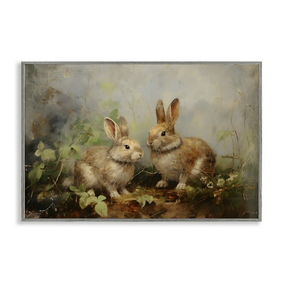 Stupell Industries Wild Rabbits in Nature Animals & Insects Painting Gray Framed Art Print Wall Art, 24 x 16