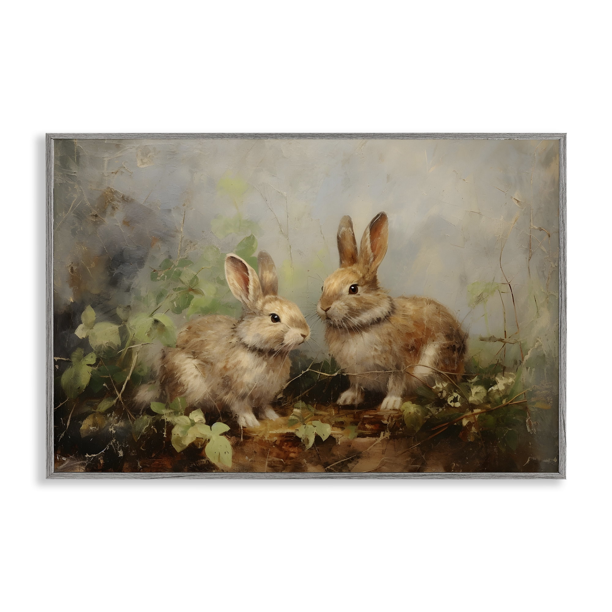 Stupell Industries Wild Rabbits in Nature Animals & Insects Painting Gray Framed Art Print Wall Art, 30 x 20