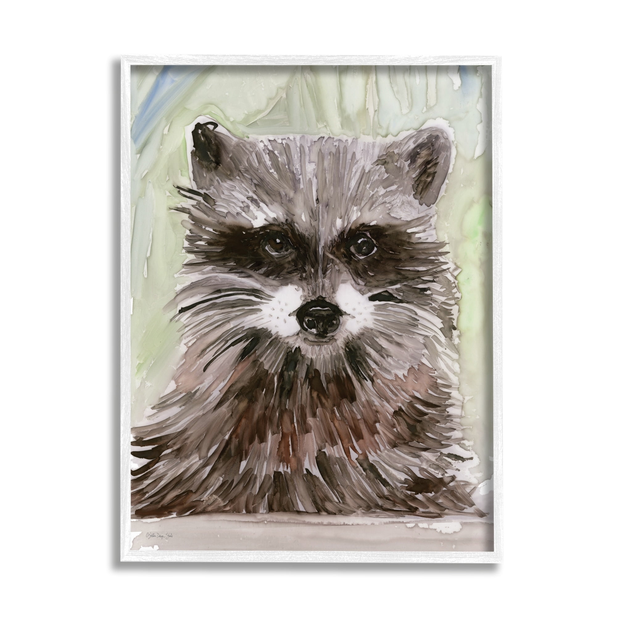 Stupell Industries Wild Raccoon Peeking Layered Painterly Brushstrokes Framed Wall Art, 16 x 20, Design by Stellar Design Studio