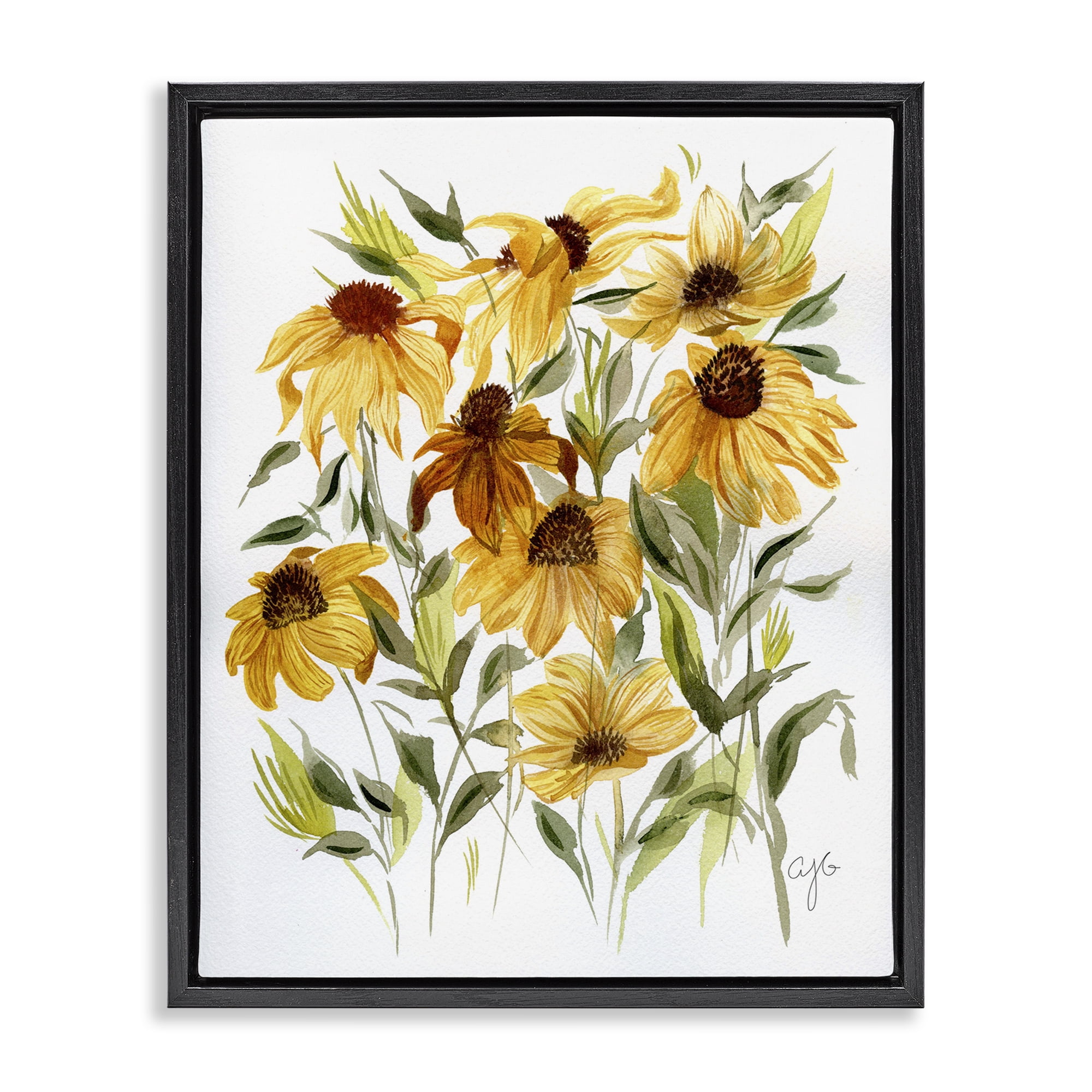 Stupell Industries Wild Rudbeckia Flowers Botanical & Floral Painting Black Floater Framed Art Print Wall Art, 25 x 31