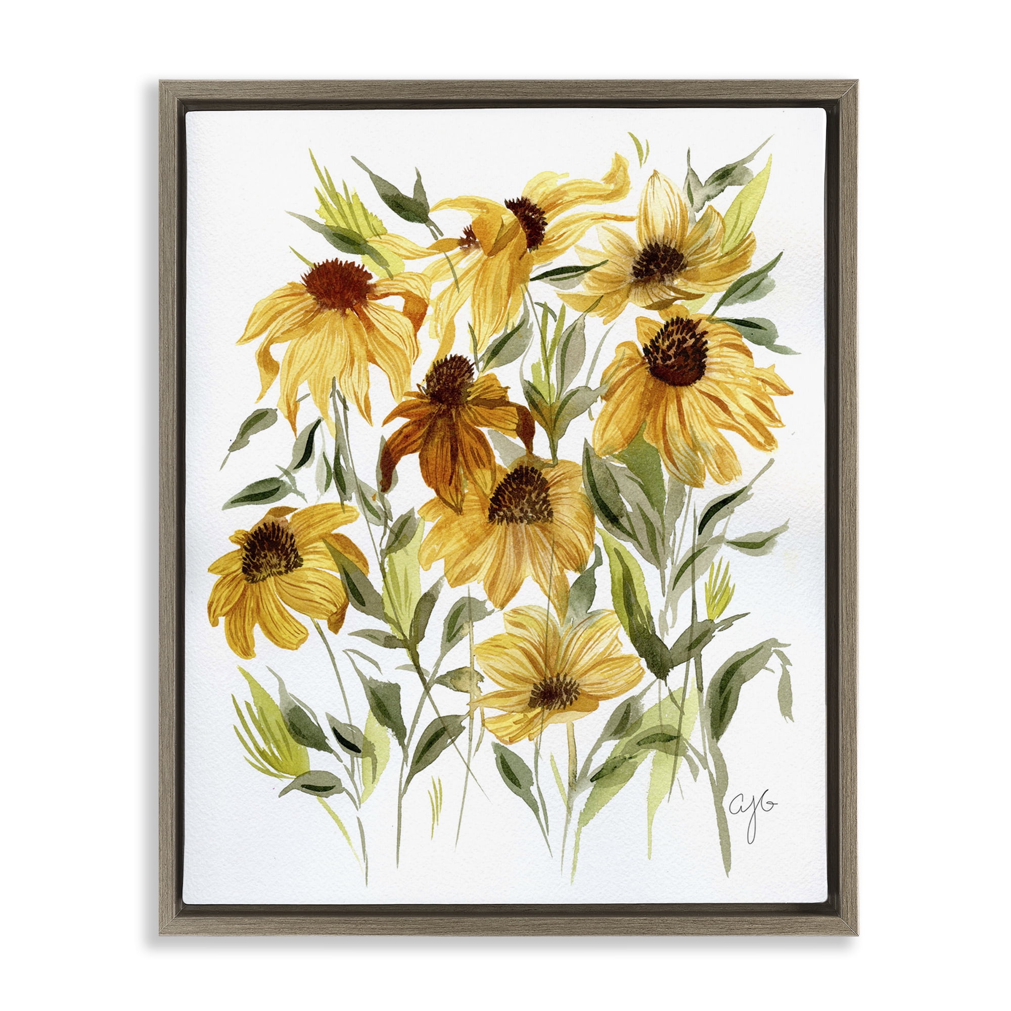 Stupell Industries Wild Rudbeckia Flowers Botanical & Floral Painting Brown Floater Framed Art Print Wall Art, 25 x 31