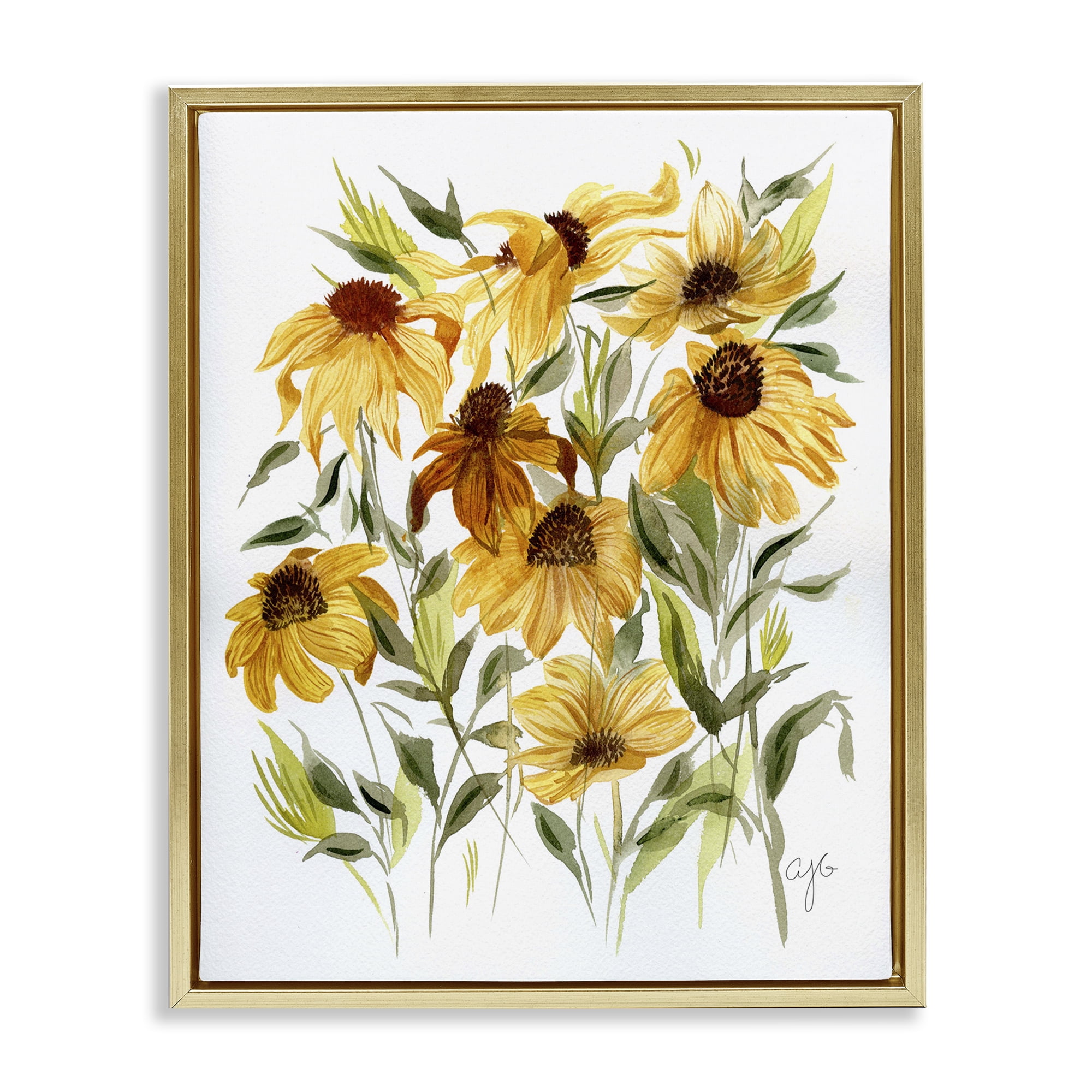 Stupell Industries Wild Rudbeckia Flowers Botanical & Floral Painting Gold Floater Framed Art Print Wall Art, 17 x 21