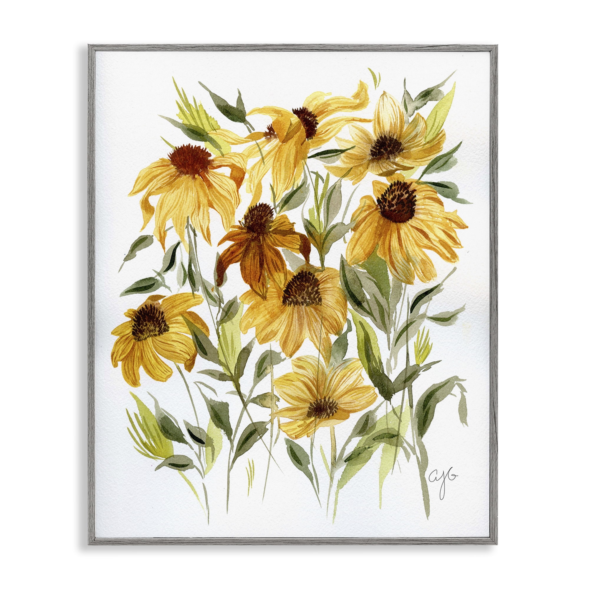 Stupell Industries Wild Rudbeckia Flowers Botanical & Floral Painting Gray Framed Art Print Wall Art, 11 x 14