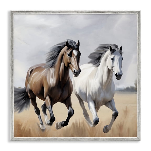 Stupell Industries Wild Run Horse Field Animals Painting Gray Framed Art Print Wall Art, 12 x 12