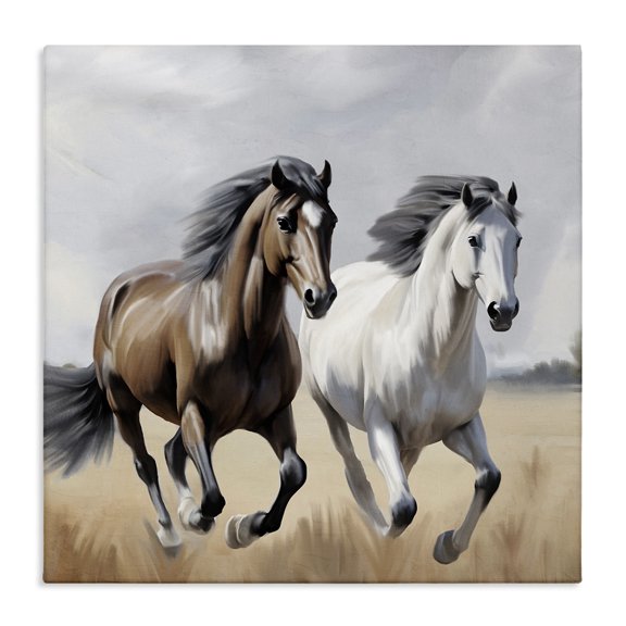 Stupell Industries Wild Run Horse Field Animals Painting Wrapped Canvas Canvas Art Print Wall Art, 30 x 30
