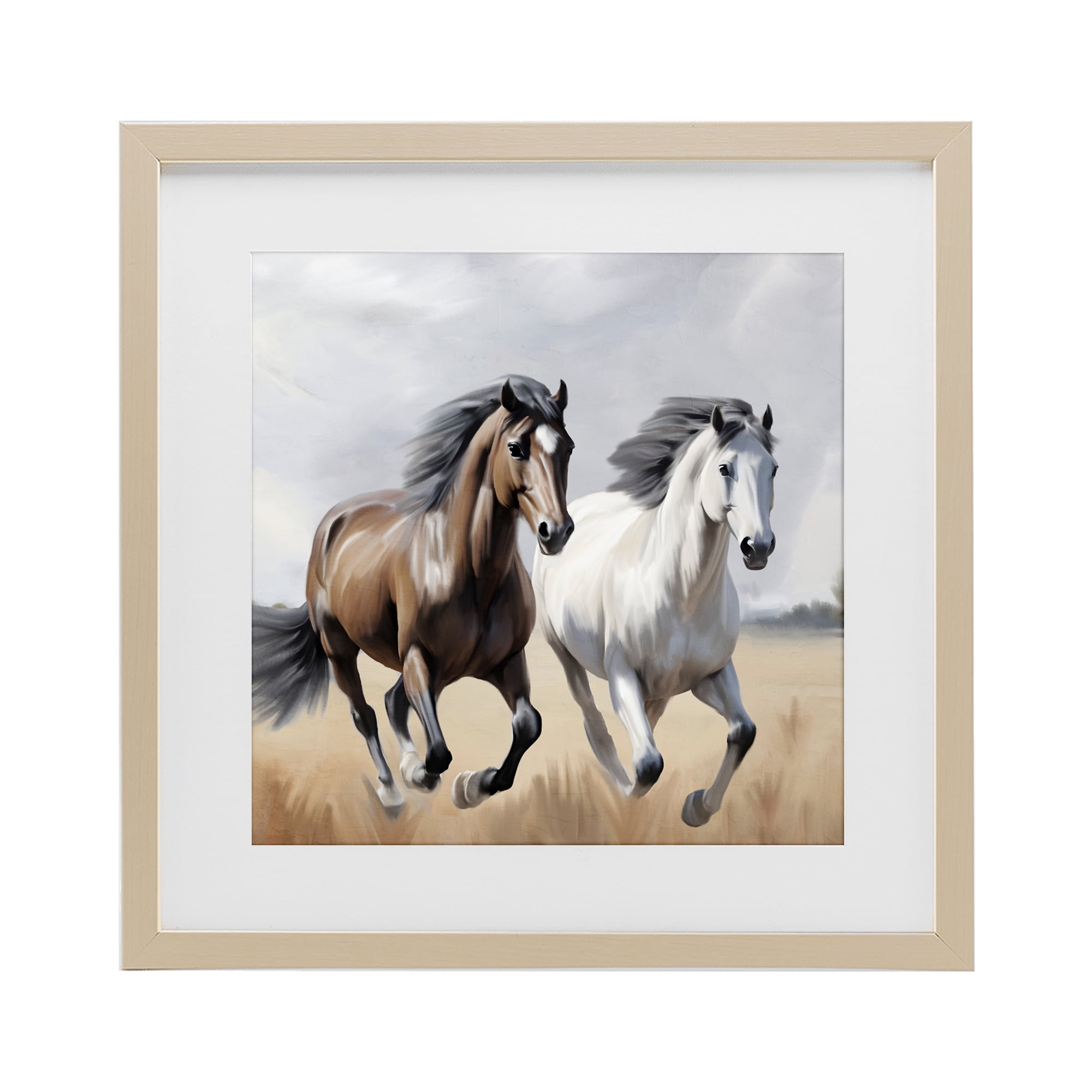 Stupell Industries Wild Run Twin Horses Birch Framed Print Under Glass, design by Kim Allen