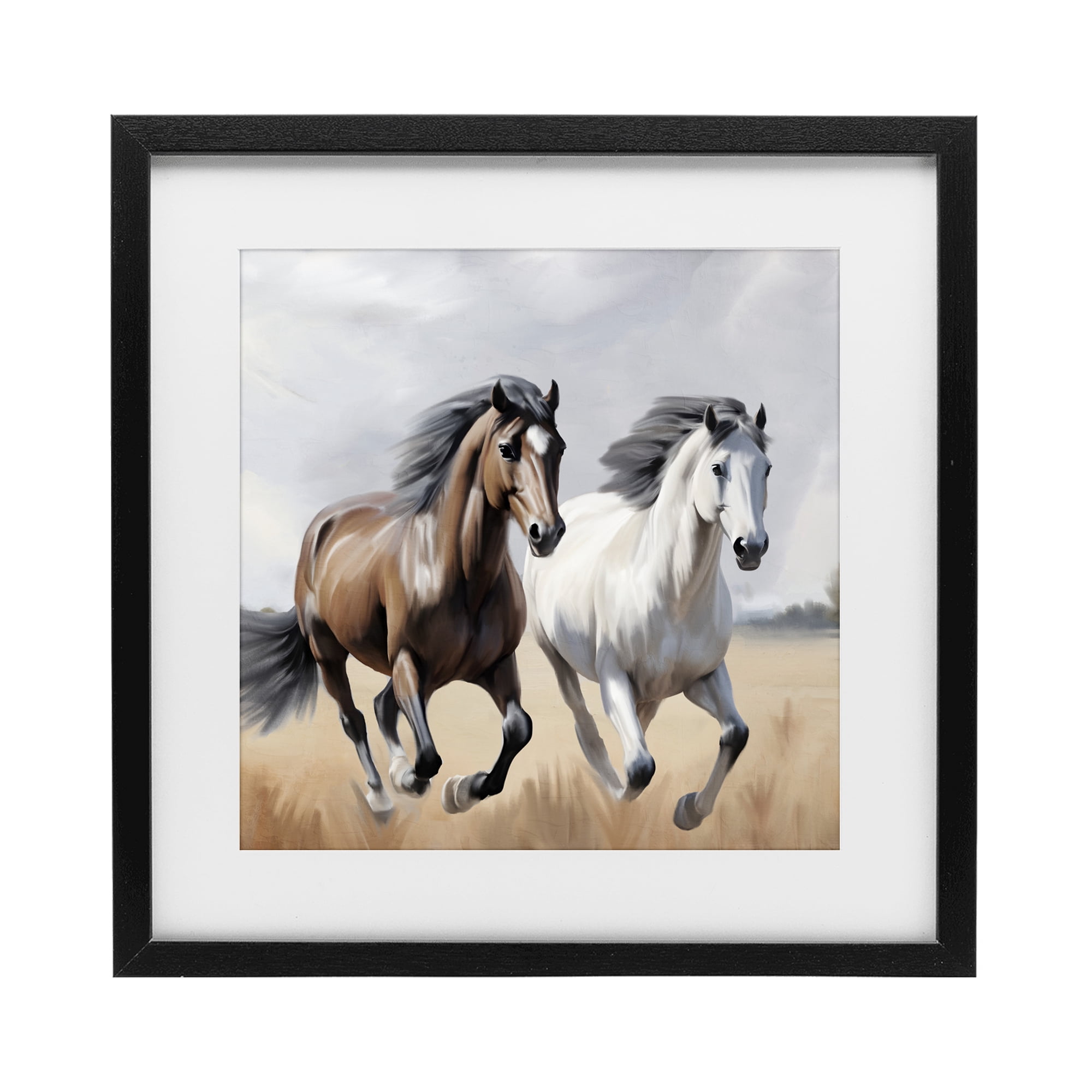 Stupell Industries Wild Run Twin Horses Black Framed Print Under Glass, design by Kim Allen